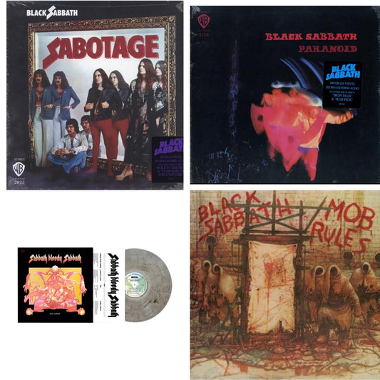 This is a 4 LP Vinyl SKU bundle.
1.This LP Vinyl is brand new.Format: LP VinylMusic Style: Hard RockThis item's title is: Sabotage (180G)Artist: Black SabbathLabel: RHINO/WARNER BROS.Barcode: 081227946562Release Date: 8/5/2016
2.This LP Vinyl is brand new.
