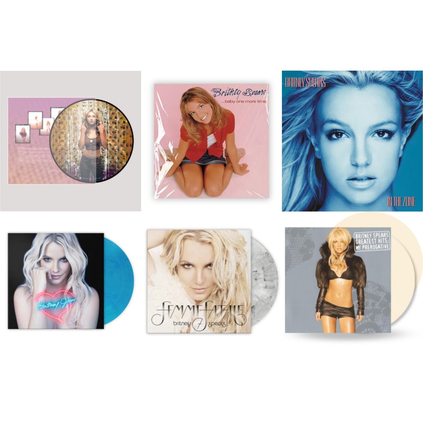 Britney Spears - Oops!... I Did It Again (20Th Anniversary Edition Picture LP Vinyl) & Baby One More Time & In The Zone & Britney Jean (Blue Marbled LP Vinyl/Import) & Femme Fatale (Light Grey Marbled LP Vinyl/Import) & Greatest Hits: My Prerogative