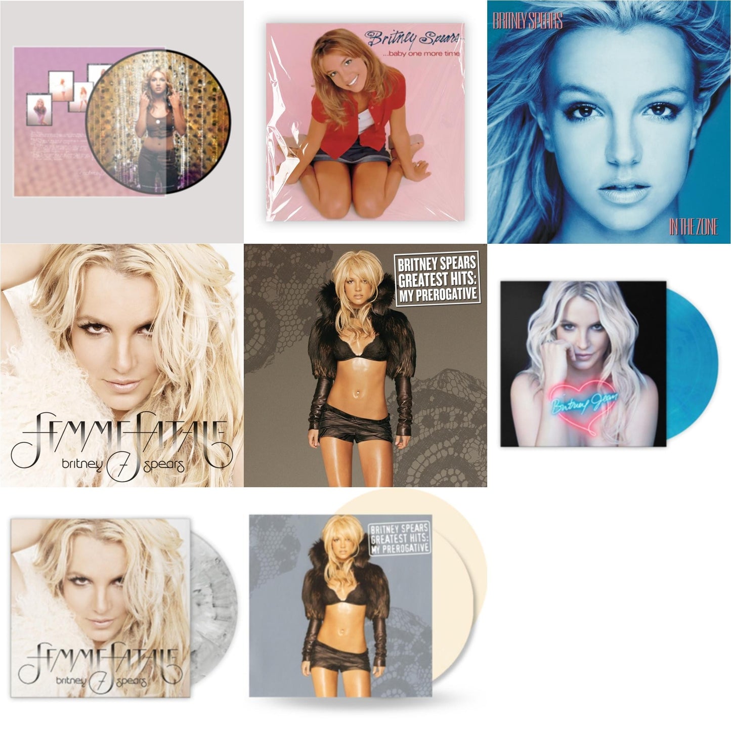 Britney Spears - Oops!... I Did It Again (20Th Anniversary Edition Picture LP Vinyl) & Baby One More Time & In The Zone & Femme Fatale & Greatest Hits : My Prerogative (2LP) & Britney Jean (Blue Marbled LP Vinyl/Import) & Femme Fatale (Light Grey