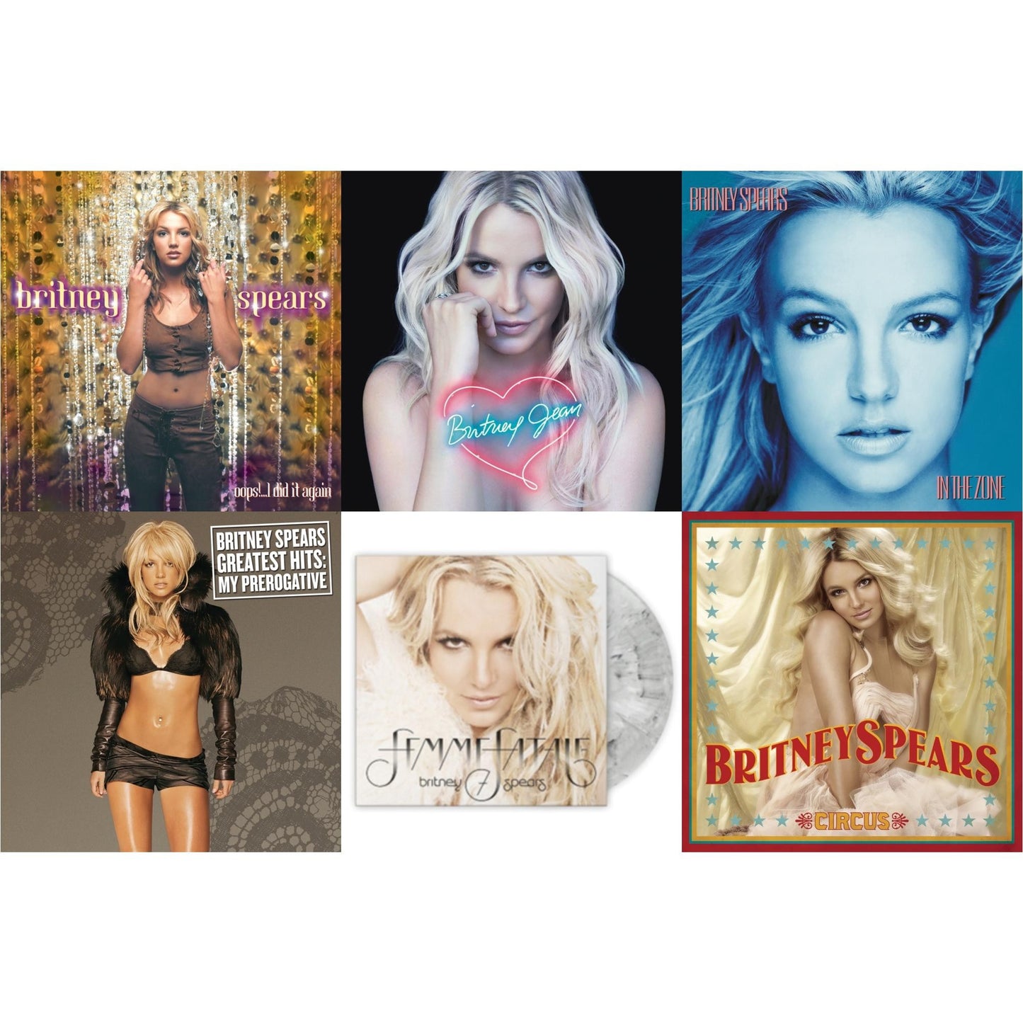 Oops!... I Did It Again & In The Zone & Circus & Britney Jean & Greatest Hits : My Prerogative (2LP) & Femme Fatale (Light Grey Marbled LP Vinyl/Import)