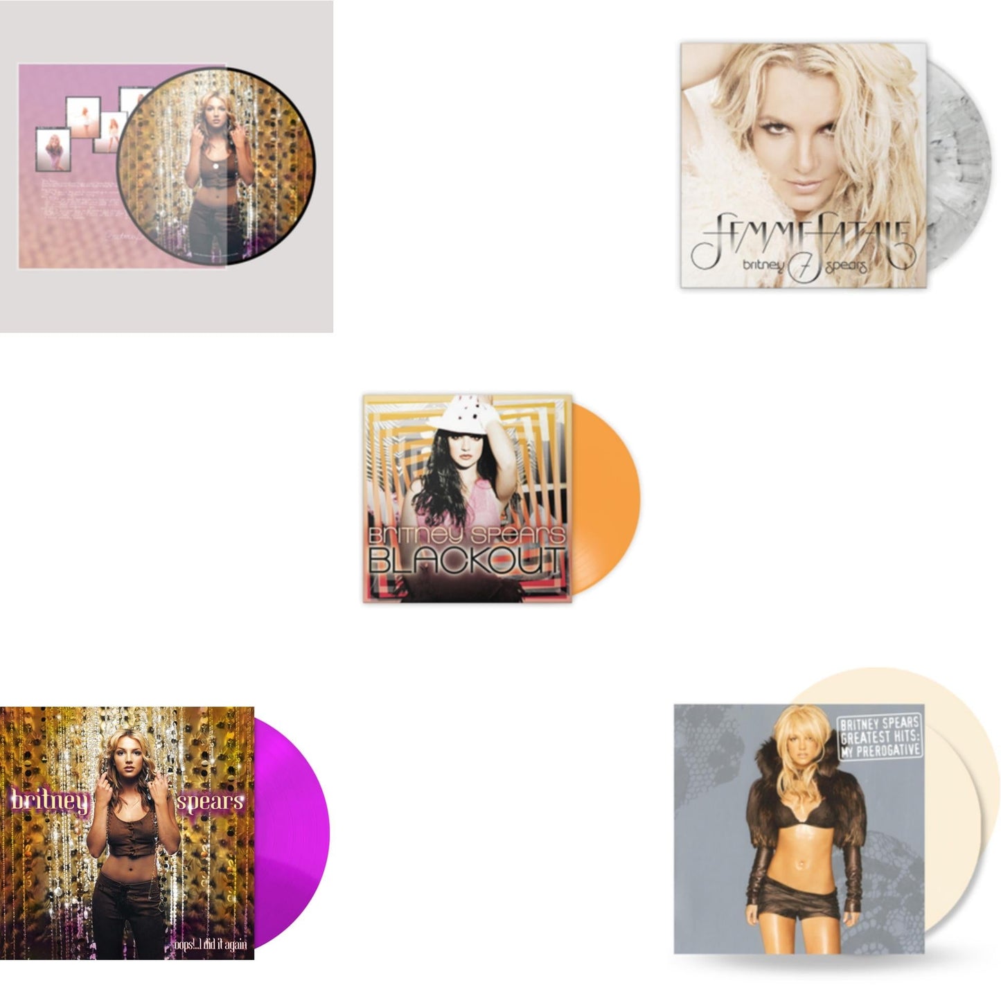 Britney Spears - Oops!... I Did It Again (20Th Anniversary Edition Picture LP Vinyl) & Oops! I Did It Again (Purple LP Vinyl/Import) & Blackout (Orange LP Vinyl/Import) & Femme Fatale (Light Grey Marbled LP Vinyl/Import) & Greatest Hits: My