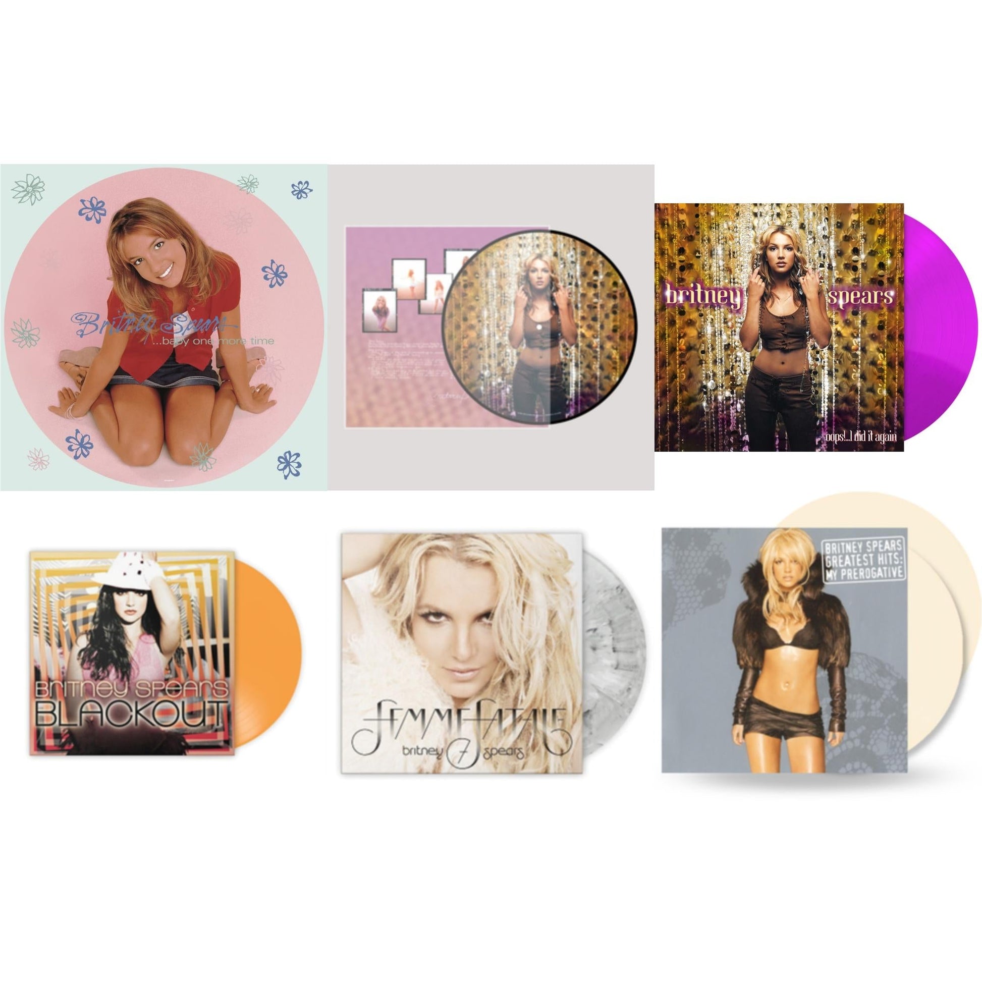 This is a 6 LP Vinyl SKU bundle.
1.This LP Vinyl is brand new.Format: LP VinylMusic Style: Dance-popThis item's title is: Baby One More Time (Picture Disc/140G/Dl Code)Artist: Britney SpearsLabel: LEGACYBarcode: 190758862613Release Date: 11/23/2018
2.This LP Vinyl is brand new.