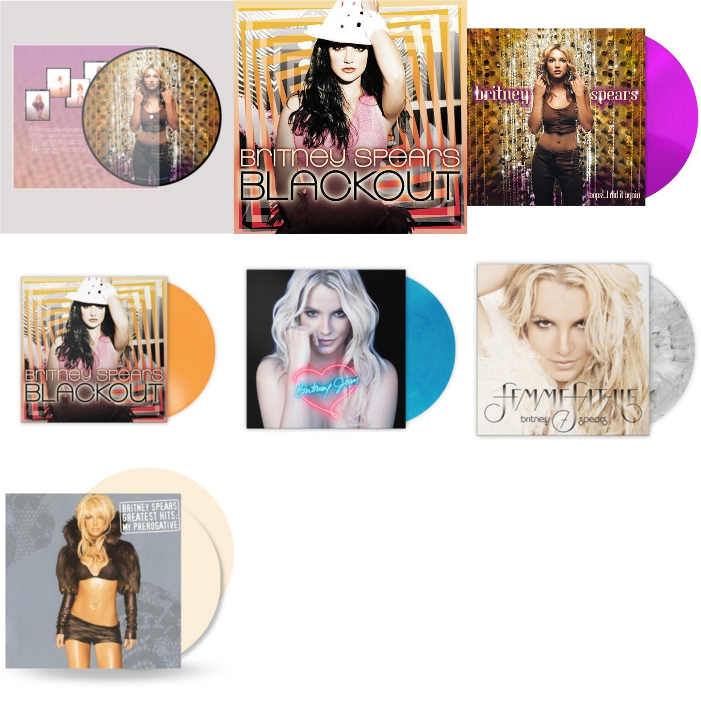 Britney Spears - Oops!... I Did It Again (20Th Anniversary Edition Picture LP Vinyl) & Blackout & Oops! I Did It Again (Purple LP Vinyl/Import) & Blackout (Orange LP Vinyl/Import) & Britney Jean (Blue Marbled LP Vinyl/Import) & Femme Fatale (Light