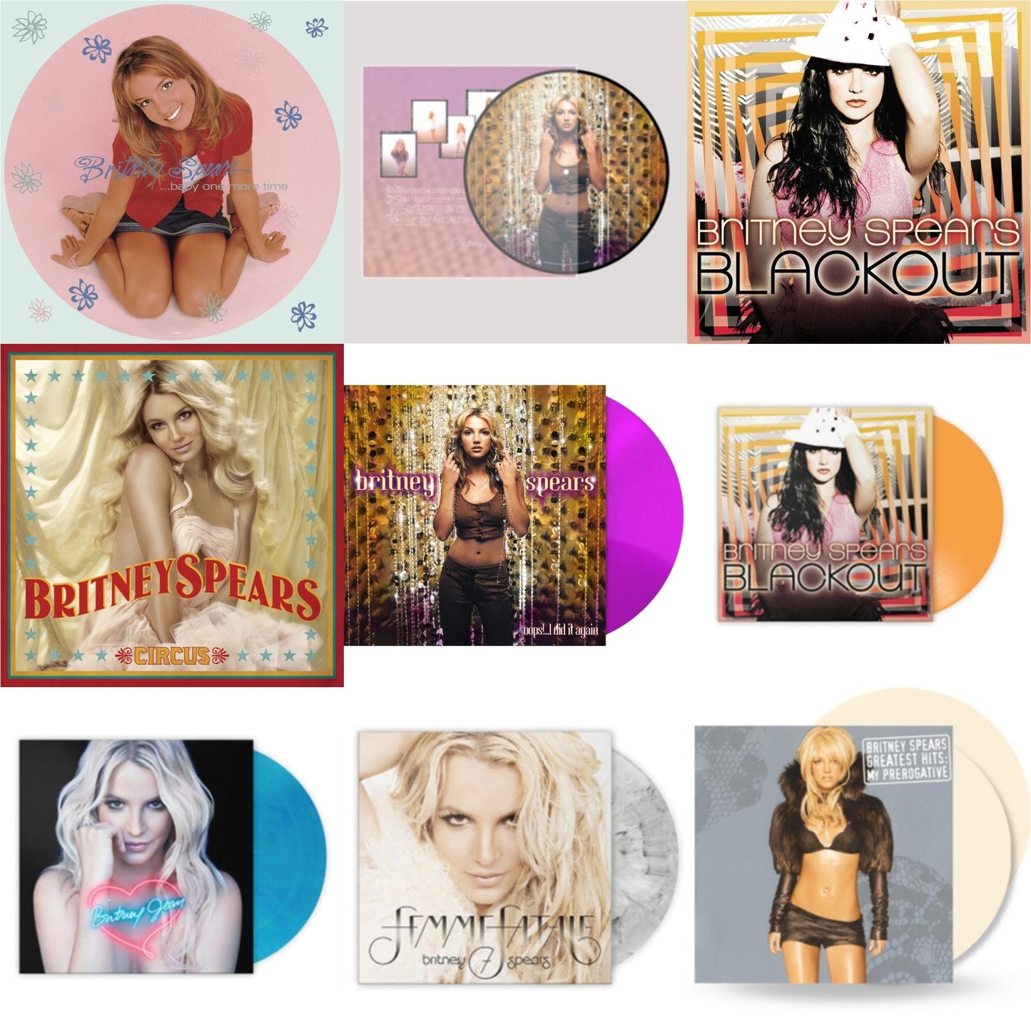 Britney Spears - Baby One More Time (Picture Disc/140G/Dl Code) & Oops!... I Did It Again (20Th Anniversary Edition Picture LP Vinyl) & Blackout & Circus & Oops! I Did It Again (Purple LP Vinyl/Import) & Blackout (Orange LP Vinyl/Import) & Britney