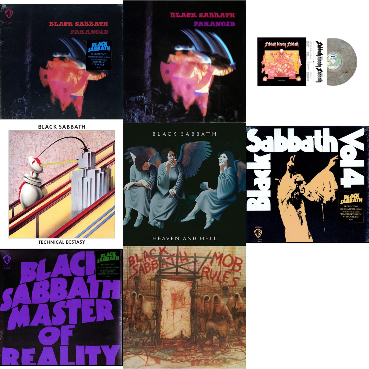 This is a 8 LP Vinyl SKU bundle.
1.This LP Vinyl is brand new.Format: LP VinylMusic Style: Hard RockThis item's title is: Paranoid (180G)Artist: Black SabbathLabel: RHINO/WARNER BROS.Barcode: 081227946708Release Date: 8/5/2016
2.This LP Vinyl is brand new.