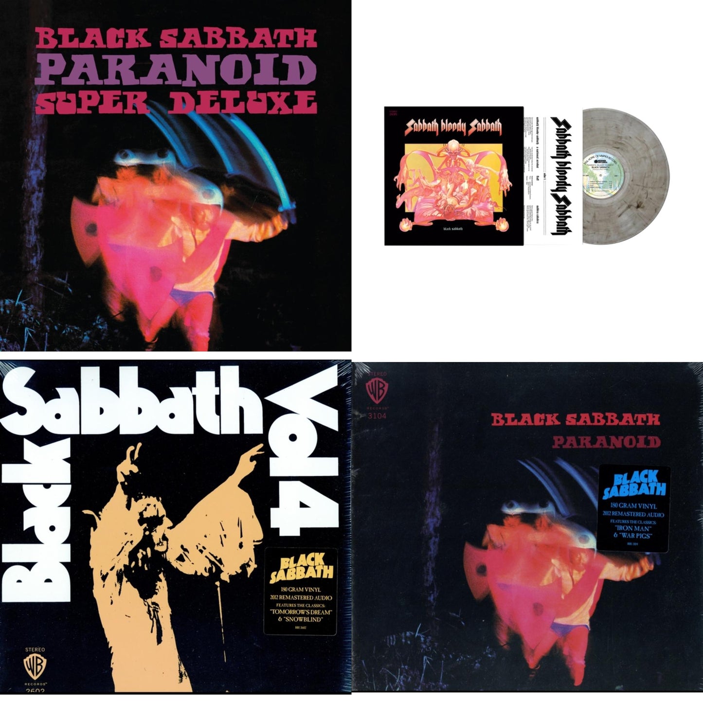 This is a 4 LP Vinyl SKU bundle.
1.This LP Vinyl is brand new.Format: LP VinylThis item's title is: Paranoid (Deluxe Edition)Artist: Black SabbathLabel: RHINO/WARNER BROS.Barcode: 603497846443Release Date: 10/9/2020
2.This LP Vinyl is brand new.