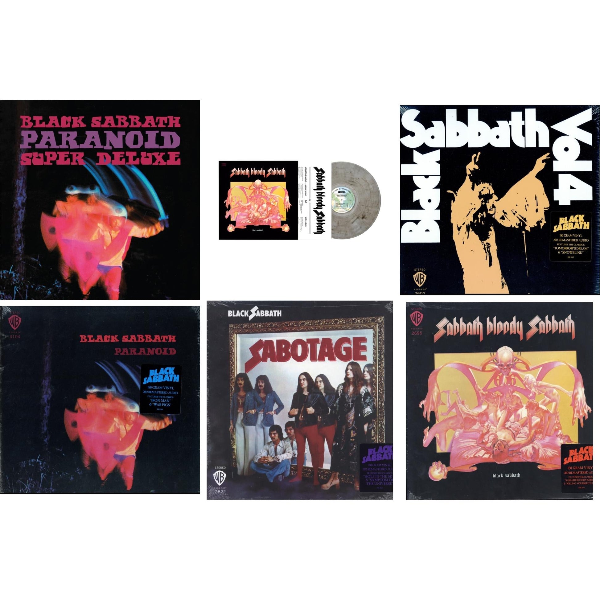 This is a 6 LP Vinyl SKU bundle.
1.This LP Vinyl is brand new.Format: LP VinylThis item's title is: Paranoid (Deluxe Edition)Artist: Black SabbathLabel: RHINO/WARNER BROS.Barcode: 603497846443Release Date: 10/9/2020
2.This LP Vinyl is brand new.