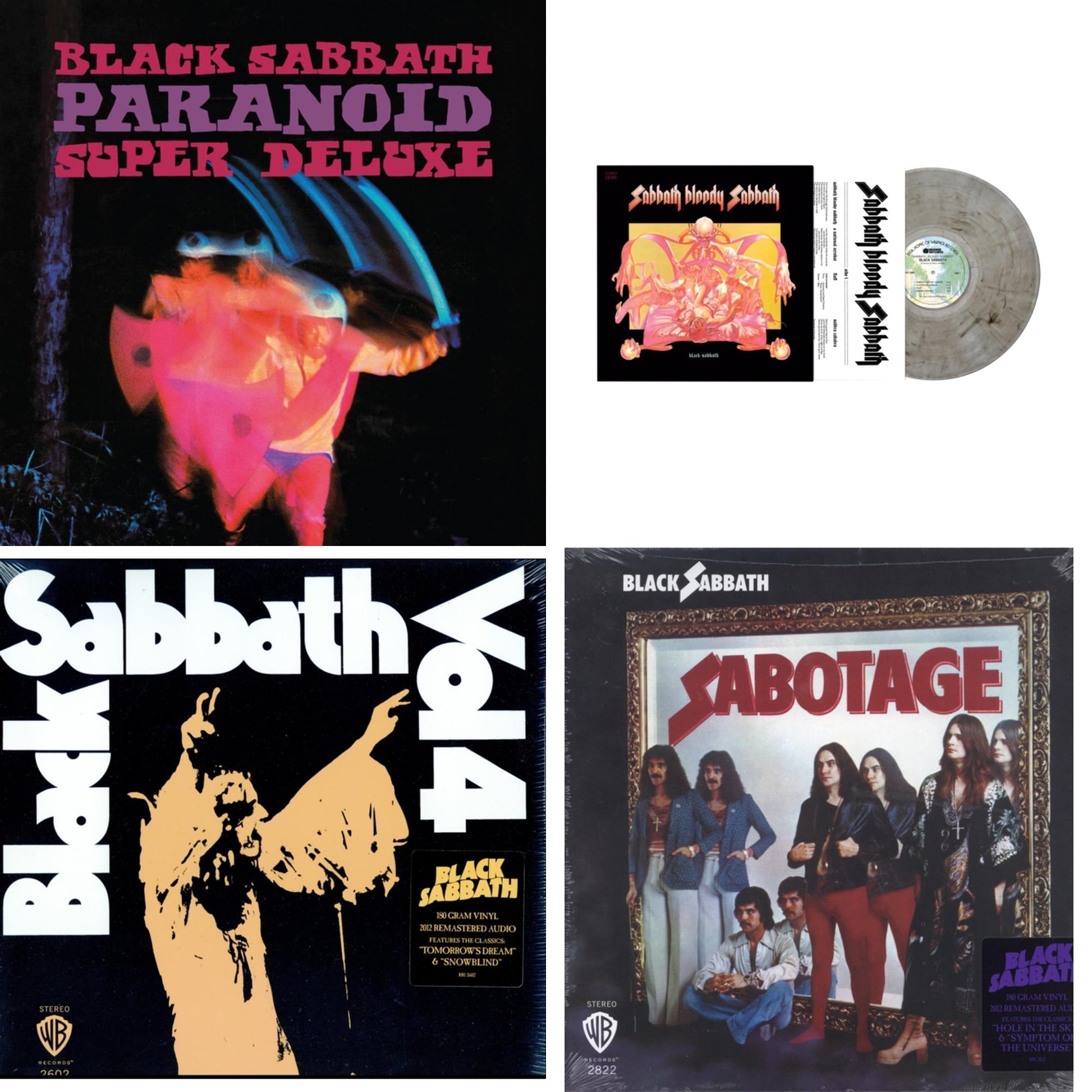 This is a 4 LP Vinyl SKU bundle.
1.This LP Vinyl is brand new.Format: LP VinylThis item's title is: Paranoid (Deluxe Edition)Artist: Black SabbathLabel: RHINO/WARNER BROS.Barcode: 603497846443Release Date: 10/9/2020
2.This LP Vinyl is brand new.