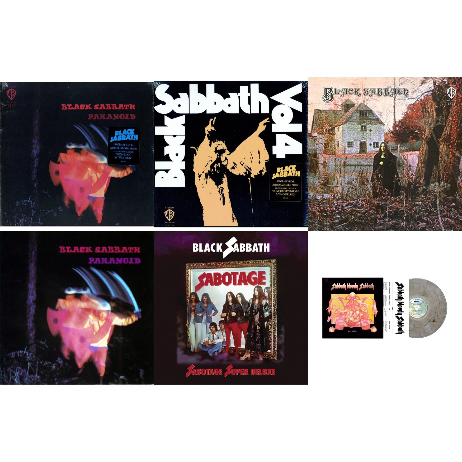 This is a 6 LP Vinyl SKU bundle.
1.This LP Vinyl is brand new.Format: LP VinylMusic Style: Hard RockThis item's title is: Paranoid (180G)Artist: Black SabbathLabel: RHINO/WARNER BROS.Barcode: 081227946708Release Date: 8/5/2016
2.This LP Vinyl is brand new.