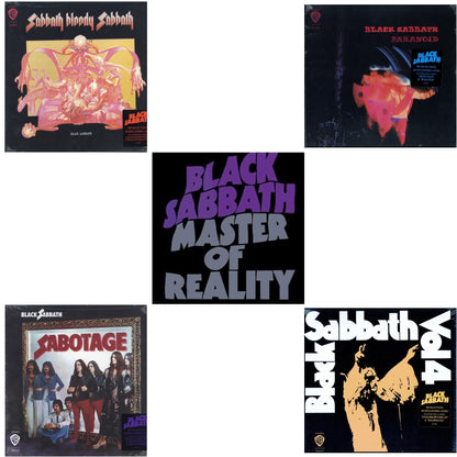 This is a 5 LP Vinyl SKU bundle.
1.This LP Vinyl is brand new.Format: LP VinylMusic Style: Hard RockThis item's title is: Sabotage (180G)Artist: Black SabbathLabel: RHINO/WARNER BROS.Barcode: 081227946562Release Date: 8/5/2016
2.This LP Vinyl is brand new.