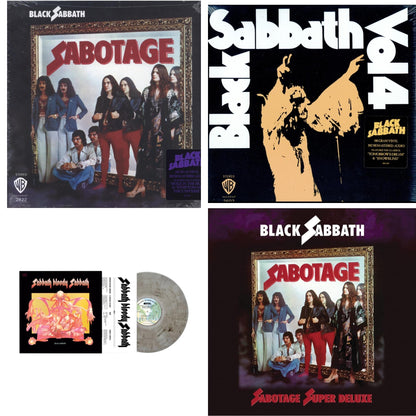 This is a 4 LP Vinyl SKU bundle.
1.This LP Vinyl is brand new.Format: LP VinylMusic Style: Hard RockThis item's title is: Sabotage (180G)Artist: Black SabbathLabel: RHINO/WARNER BROS.Barcode: 081227946562Release Date: 8/5/2016
2.This LP Vinyl is brand new.