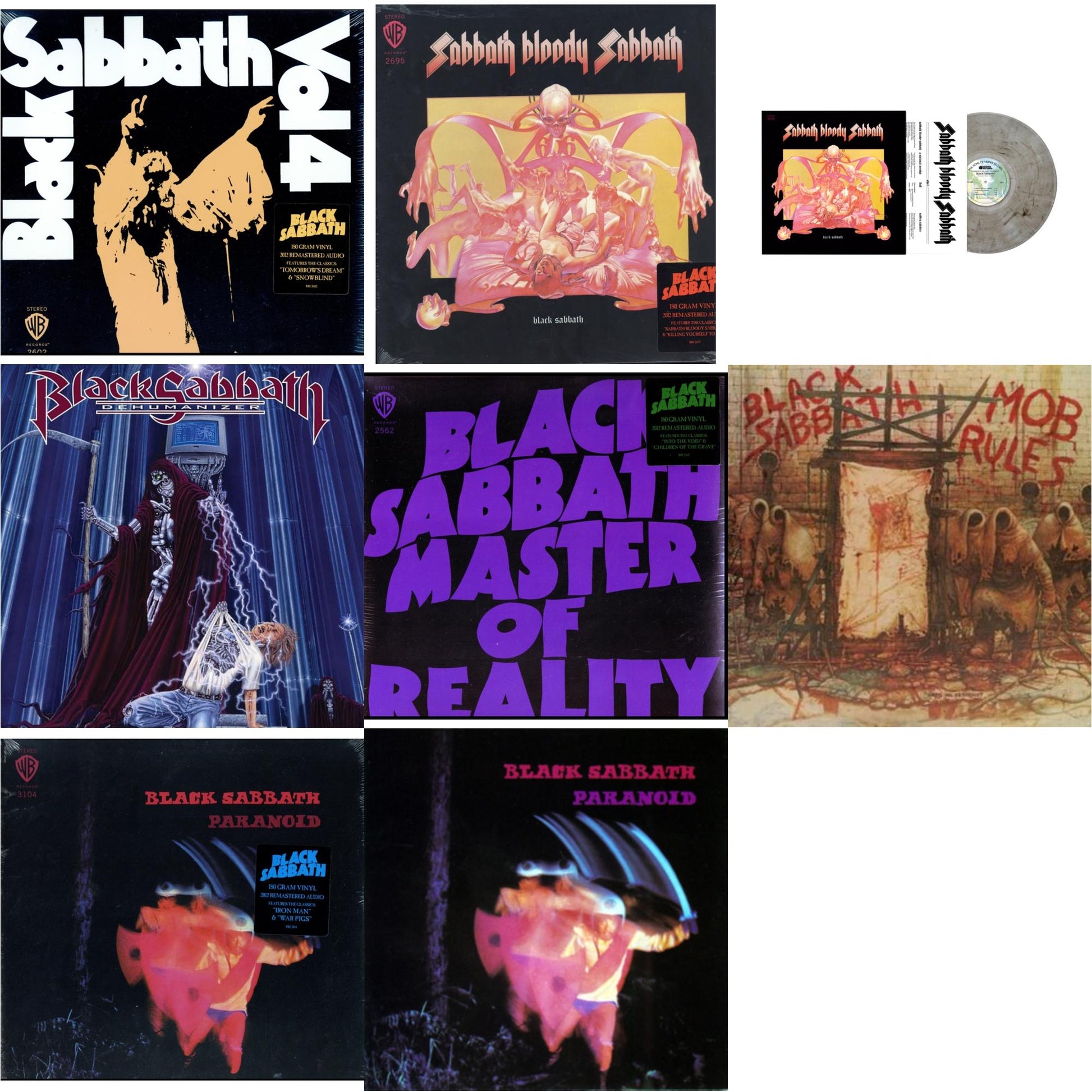 This is a 8 LP Vinyl SKU bundle.
1.This LP Vinyl is brand new.Format: LP VinylMusic Style: Heavy MetalThis item's title is: Vol. 4 (180G)Artist: Black SabbathLabel: RHINO/WARNER BROS.Barcode: 081227946609Release Date: 8/5/2016
2.This LP Vinyl is brand new.