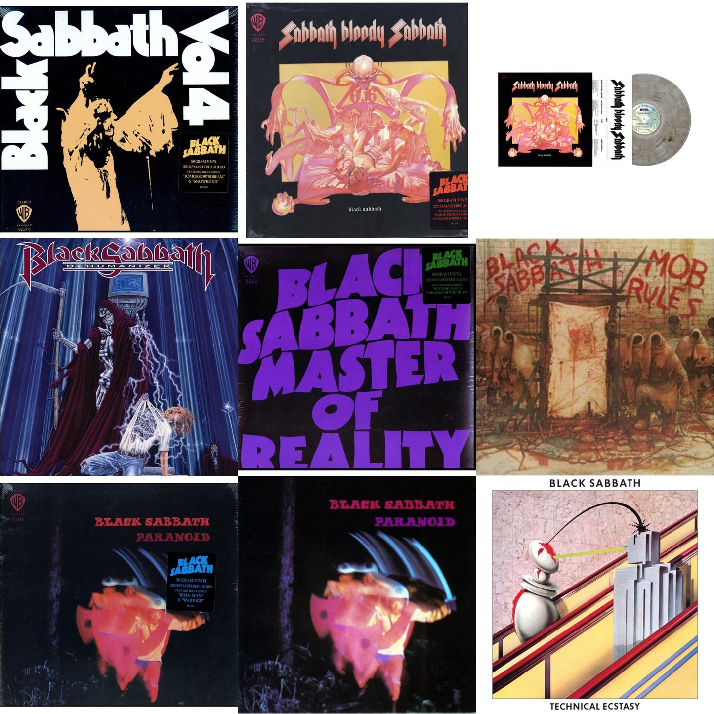 This is a 9 LP Vinyl SKU bundle.
1.This LP Vinyl is brand new.Format: LP VinylMusic Style: Heavy MetalThis item's title is: Vol. 4 (180G)Artist: Black SabbathLabel: RHINO/WARNER BROS.Barcode: 081227946609Release Date: 8/5/2016
2.This LP Vinyl is brand new.