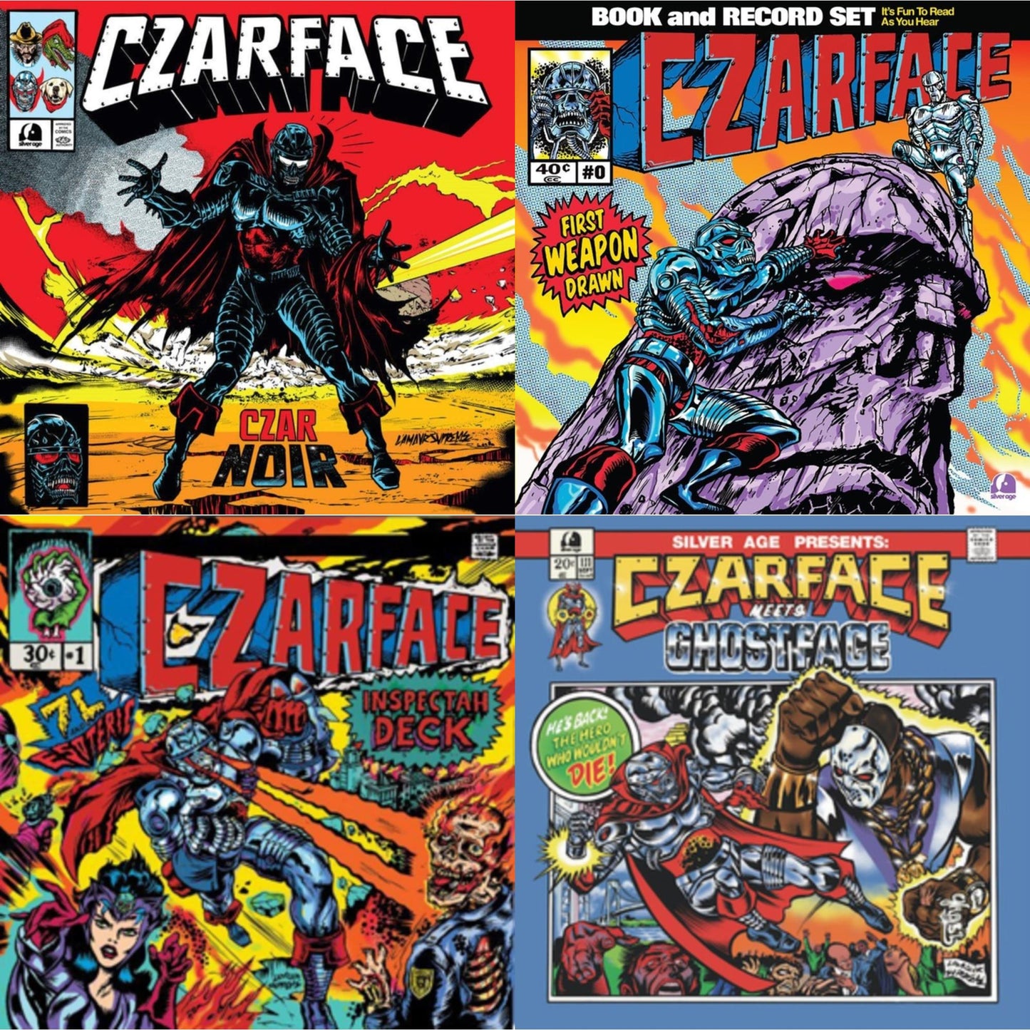 This is a 4 LP Vinyl SKU bundle.
1.This LP Vinyl is brand new.Format: LP VinylMusic Style: InstrumentalThis item's title is: First Weapon Drawn (Sky Blue LP Vinyl)Artist: CzarfaceLabel: Silver AgeBarcode: 196922540660Release Date: 1/12/2024
2.This LP Vinyl is brand new.
