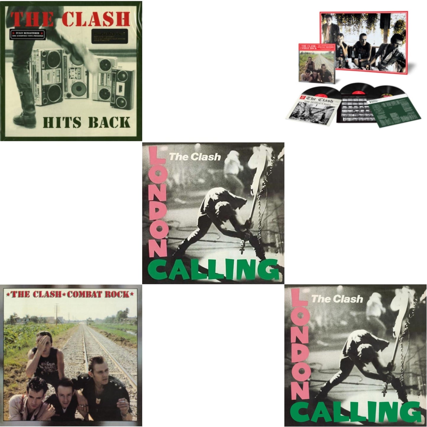This is a 5 LP Vinyl SKU bundle.
1.This LP Vinyl is brand new.Format: LP VinylMusic Style: PunkThis item's title is: Hits Back (180G)Artist: ClashLabel: ColumbiaBarcode: 8718469533572Release Date: 9/9/2013
2.This LP Vinyl is brand new.