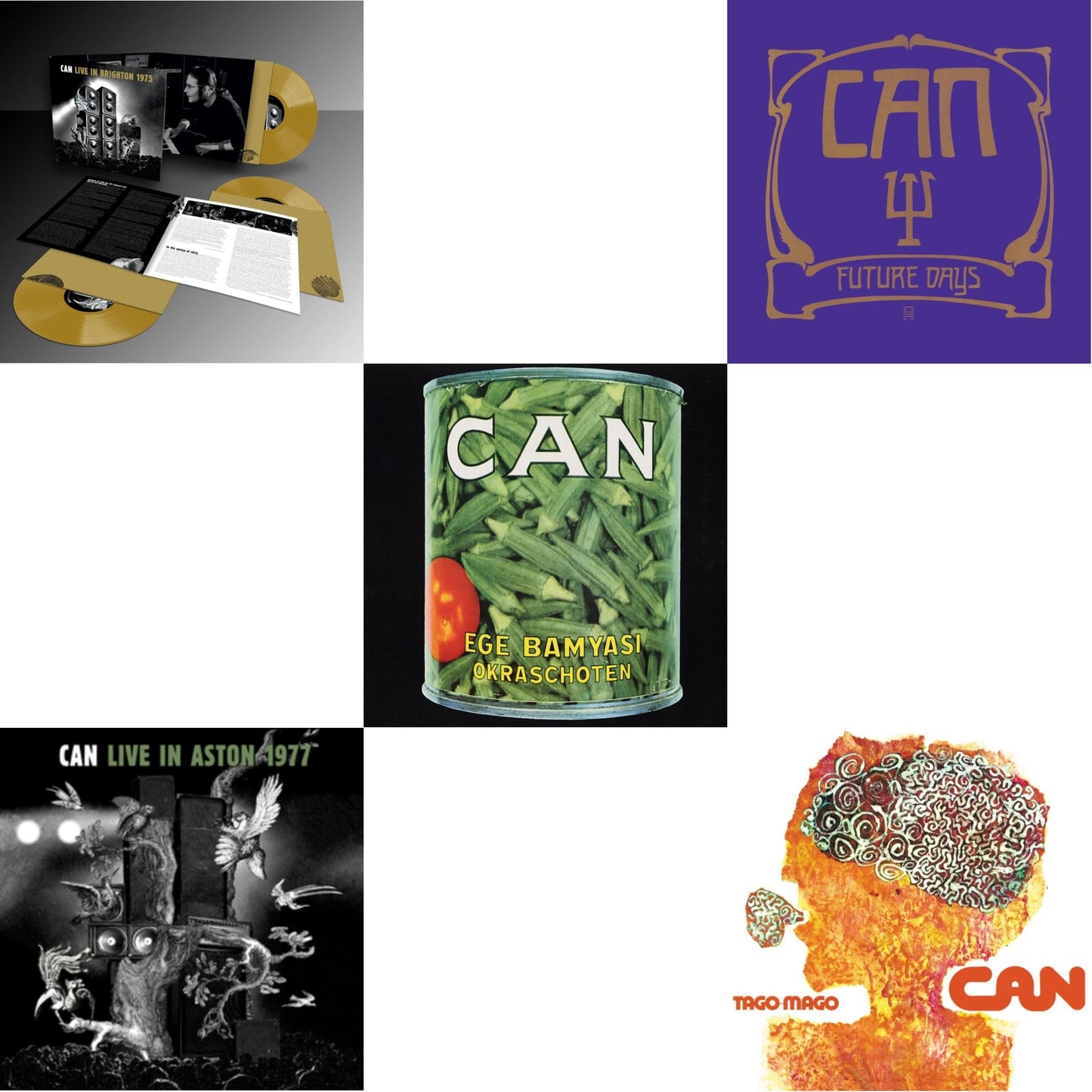 Live In Brighton 1975 (Limited Edition/Inca Gold Vinyl/3LP) & Live In Aston 1977 & Ege Bamyasi (Limited Edition Green LP Vinyl) & Future Days (Limited Edition Gold LP Vinyl) & Tago Mago (Limited Edition Orange LP Vinyl)