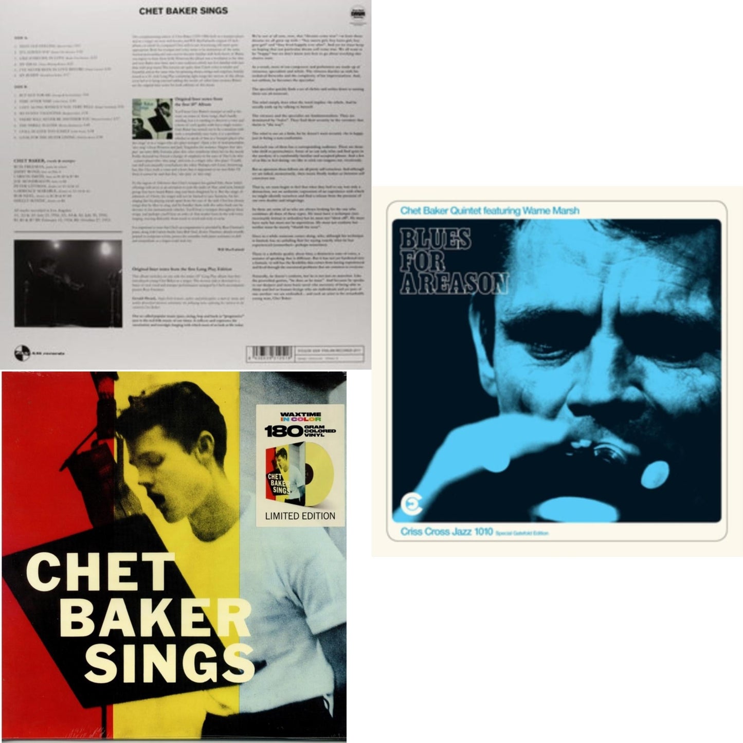 This is a 3 LP Vinyl SKU bundle.
1.This LP Vinyl is brand new.Format: LP VinylThis item's title is: Blues For A Reason (Feat. Warne Marsh)Artist: Chet BakerBarcode: 8435395503782Release Date: 10/27/2023
2.This LP Vinyl is brand new.
