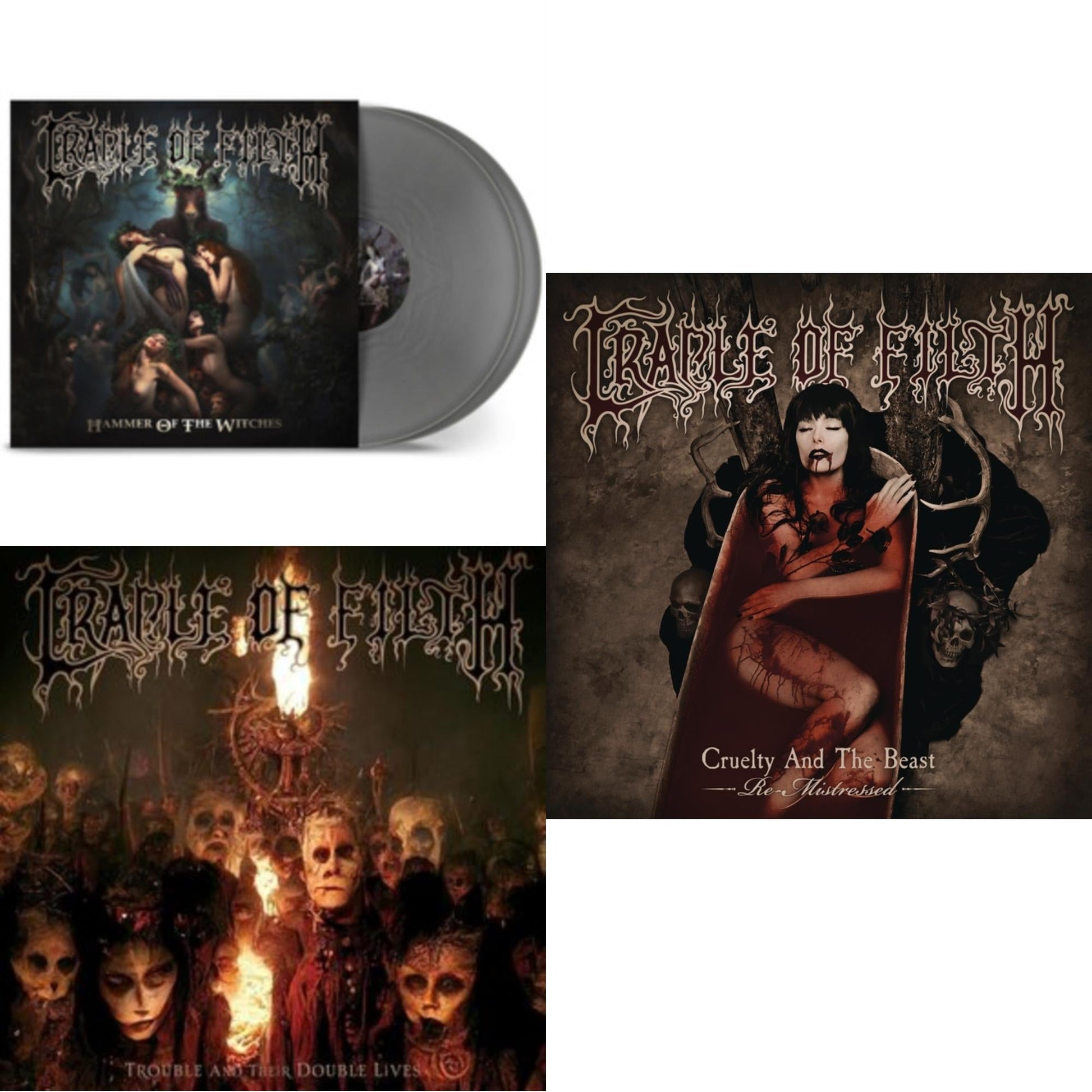 This is a 3 LP Vinyl SKU bundle.
1.This LP Vinyl is brand new.Format: LP VinylThis item's title is: Hammer Of The Witches (Silver LP Vinyl)Artist: Cradle Of FilthBarcode: 727361356132Release Date: 5/17/2024
2.This LP Vinyl is brand new.