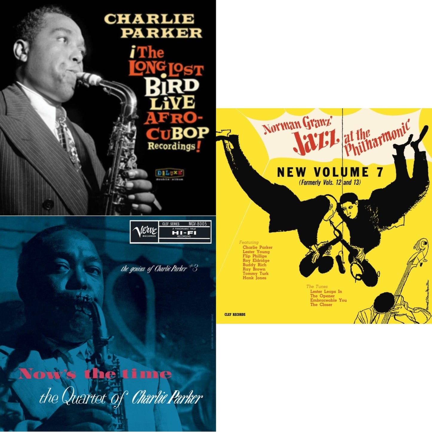 Afro Cuban Bop: The Long Lost Bird Live Recordings (2LP/180G) & Now's The Time: The Genius Of Charlie Parker # 3 (Verve By Request Series) & Norman Granz' Jazz At The Philharmonic (Yellow LP Vinyl)