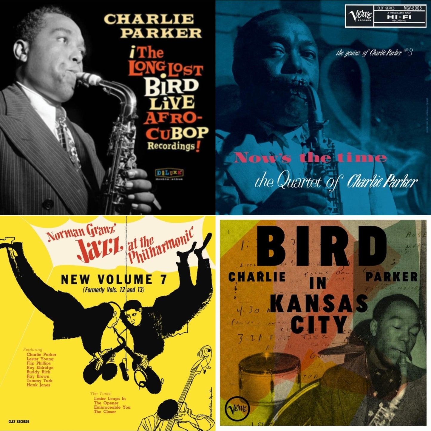 Afro Cuban Bop: The Long Lost Bird Live Recordings (2LP/180G) & Now's The Time: The Genius Of Charlie Parker # 3 (Verve By Request Series) & Norman Granz' Jazz At The Philharmonic (Yellow LP Vinyl) & Bird In Kansas City
