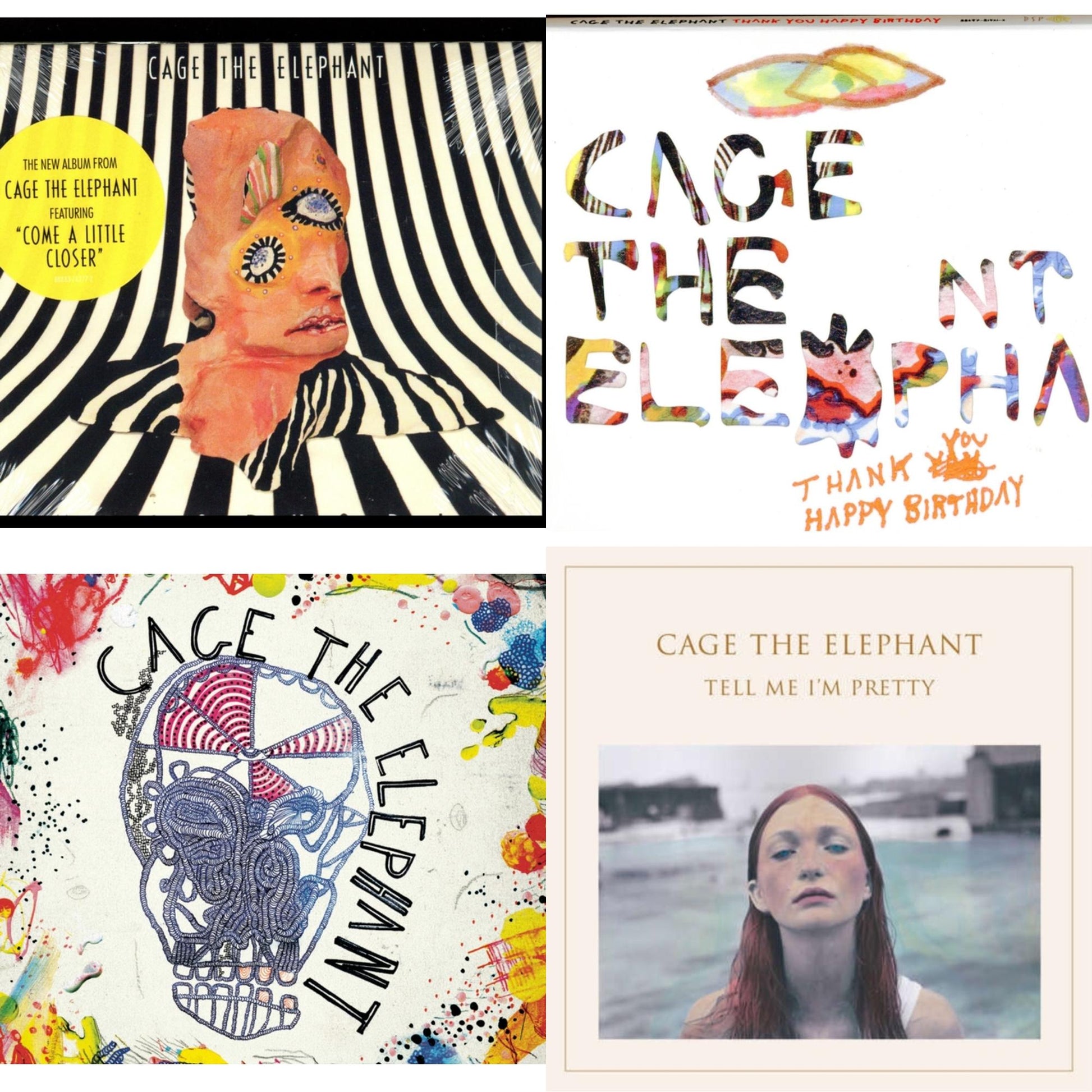 This is a 4 CD SKU bundle.
1.This CD is brand new.Format: CDMusic Style: Italo-DiscoThis item's title is: MelophobiaArtist: Cage The ElephantLabel: RCA RECORDS USBarcode: 888837627726Release Date: 10/8/2013
2.This CD is brand new.