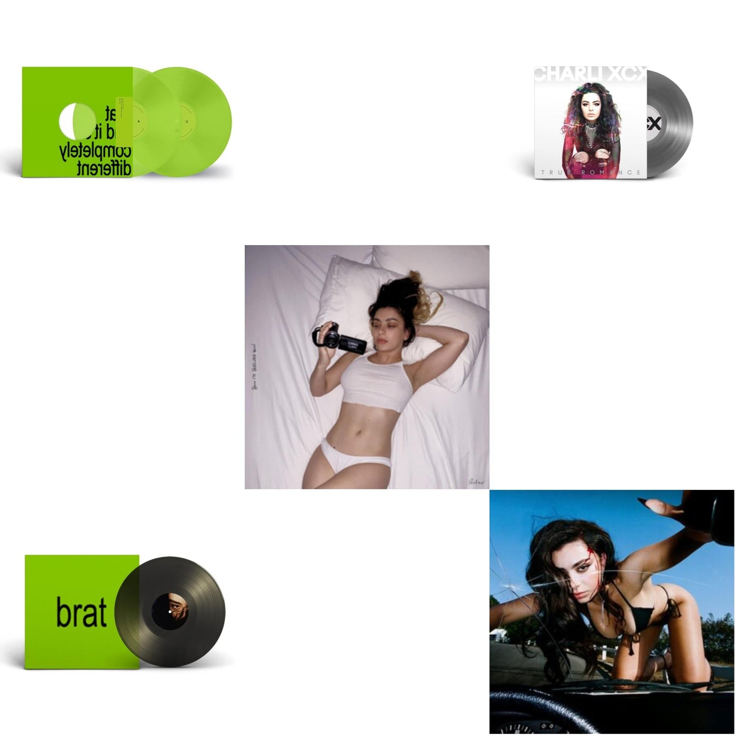 Brat & It's Completely Different (2LP/Brat Green Vinyl) & Brat (Black Ice LP Vinyl) & How I'm Feeling Now (Clear LP Vinyl) & True Romance Original Angels Repress & Crash