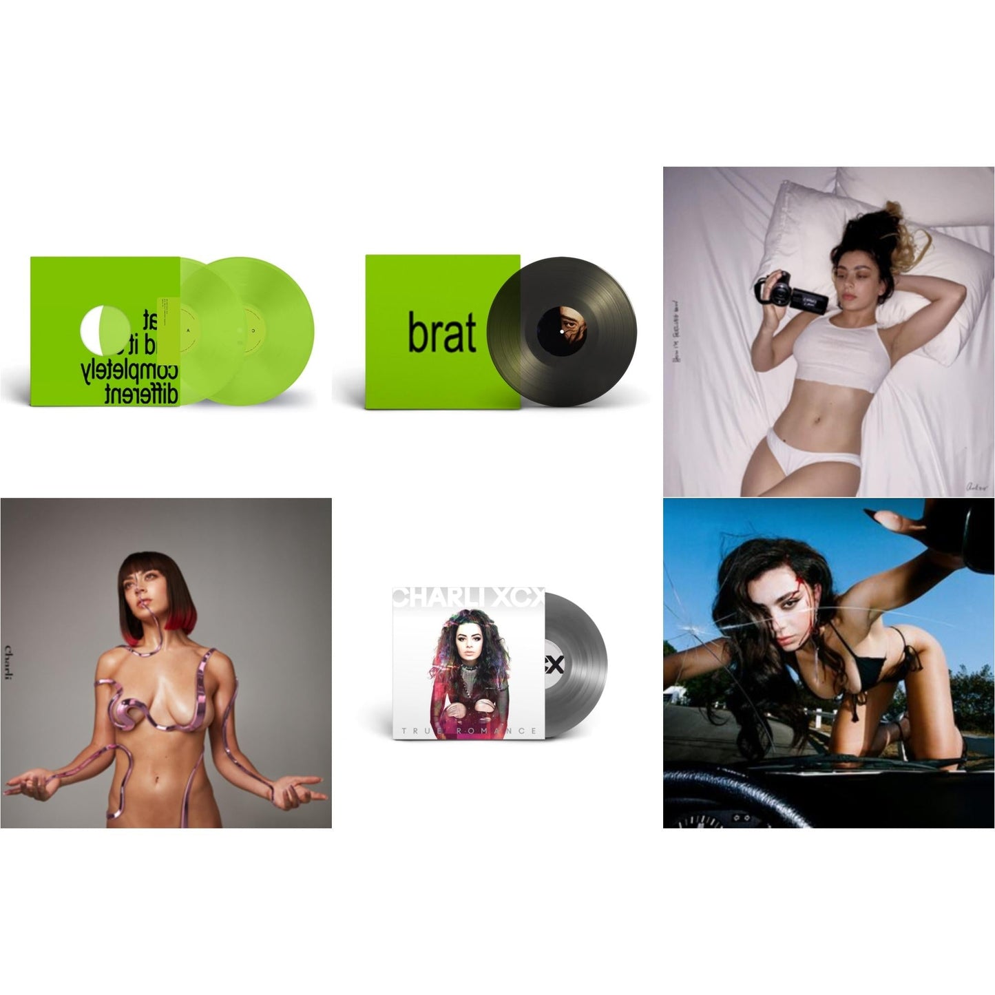 Brat & It's Completely Different (2LP/Brat Green Vinyl) & Brat (Black Ice LP Vinyl) & How I'm Feeling Now (Clear LP Vinyl) & Charli Charli (2LP) & True Romance Original Angels Repress & Crash