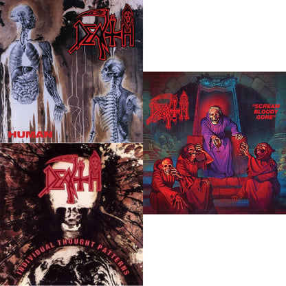 Scream Bloody Gore (Neon Violet, Bone White & Red  Tri Color Merge With Splatter LP Vinyl) & Human (Bone White, Blue Jay & Gold Tri Color Merge With Splatter LP Vinyl) & Individual Thought Patterns - Reissue