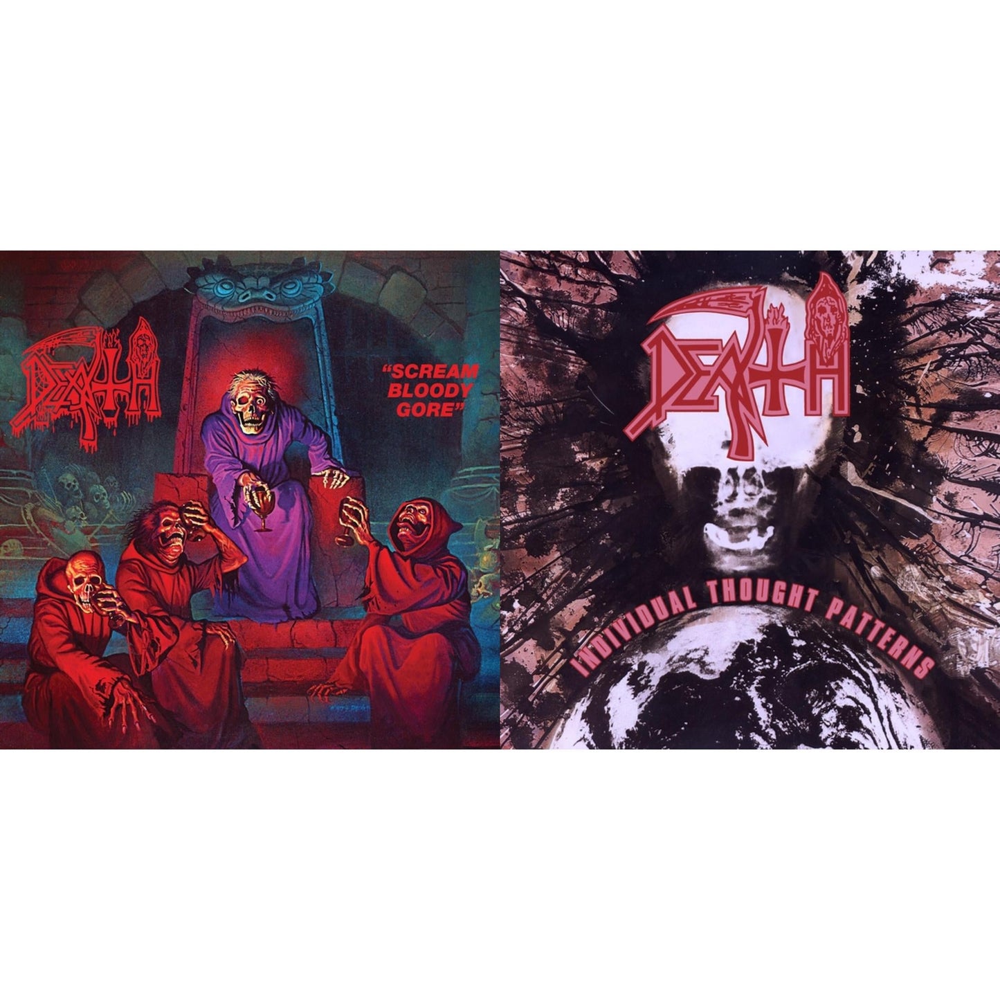 Scream Bloody Gore (Neon Violet, Bone White & Red  Tri Color Merge With Splatter LP Vinyl) & Individual Thought Patterns - Reissue (Hot Pink, Bone White & Red Tri Color Merge W/ Splatter LP Vinyl)