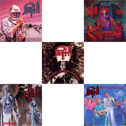 Spiritual Healing - Reissue (Red, Cyan Blue & Black Tri Color Merge With Splatter LP Vinyl) & Human (Remastered Reissue) & Individual Thought Patterns - Reissue & Leprosy (Reissue) & Scream Bloody Gore (Reissue)