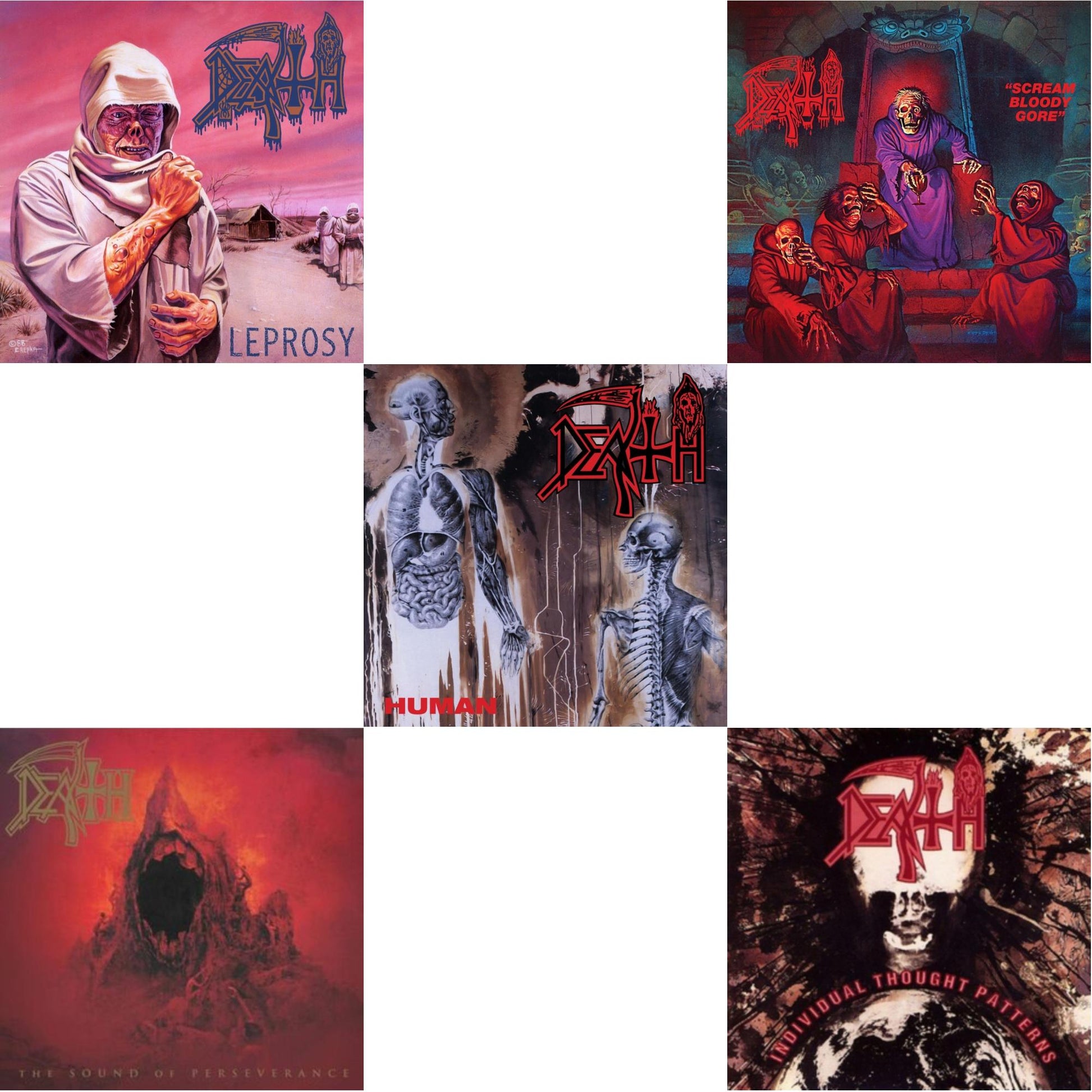 This is a 5 LP Vinyl SKU bundle.
1.This LP Vinyl is brand new.Format: LP VinylMusic Style: Death MetalThis item's title is: Leprosy (Reissue)Artist: DeathLabel: RELAPSEBarcode: 781676722815Release Date: 4/29/2014
2.This LP Vinyl is brand new.