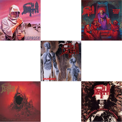 This is a 5 LP Vinyl SKU bundle.
1.This LP Vinyl is brand new.Format: LP VinylMusic Style: Death MetalThis item's title is: Leprosy (Reissue)Artist: DeathLabel: RELAPSEBarcode: 781676722815Release Date: 4/29/2014
2.This LP Vinyl is brand new.
