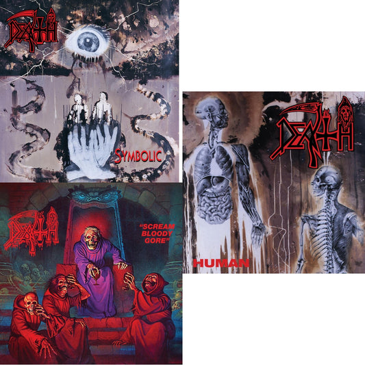 Symbolic & Scream Bloody Gore (Neon Violet, Bone White & Red  Tri Color Merge With Splatter LP Vinyl) & Human (Bone White, Blue Jay & Gold Tri Color Merge With Splatter LP Vinyl)