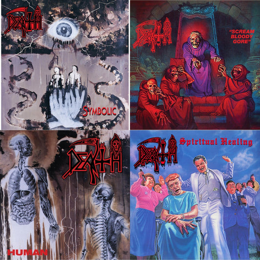 Symbolic & Scream Bloody Gore (Neon Violet, Bone White & Red  Tri Color Merge With Splatter LP Vinyl) & Human (Bone White, Blue Jay & Gold Tri Color Merge With Splatter LP Vinyl) & Spiritual Healing