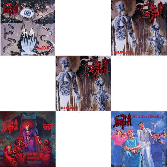 Symbolic & Scream Bloody Gore (Neon Violet, Bone White & Red  Tri Color Merge With Splatter LP Vinyl) & Human (Bone White, Blue Jay & Gold Tri Color Merge With Splatter LP Vinyl) & Human (Remastered Reissue) & Spiritual Healing
