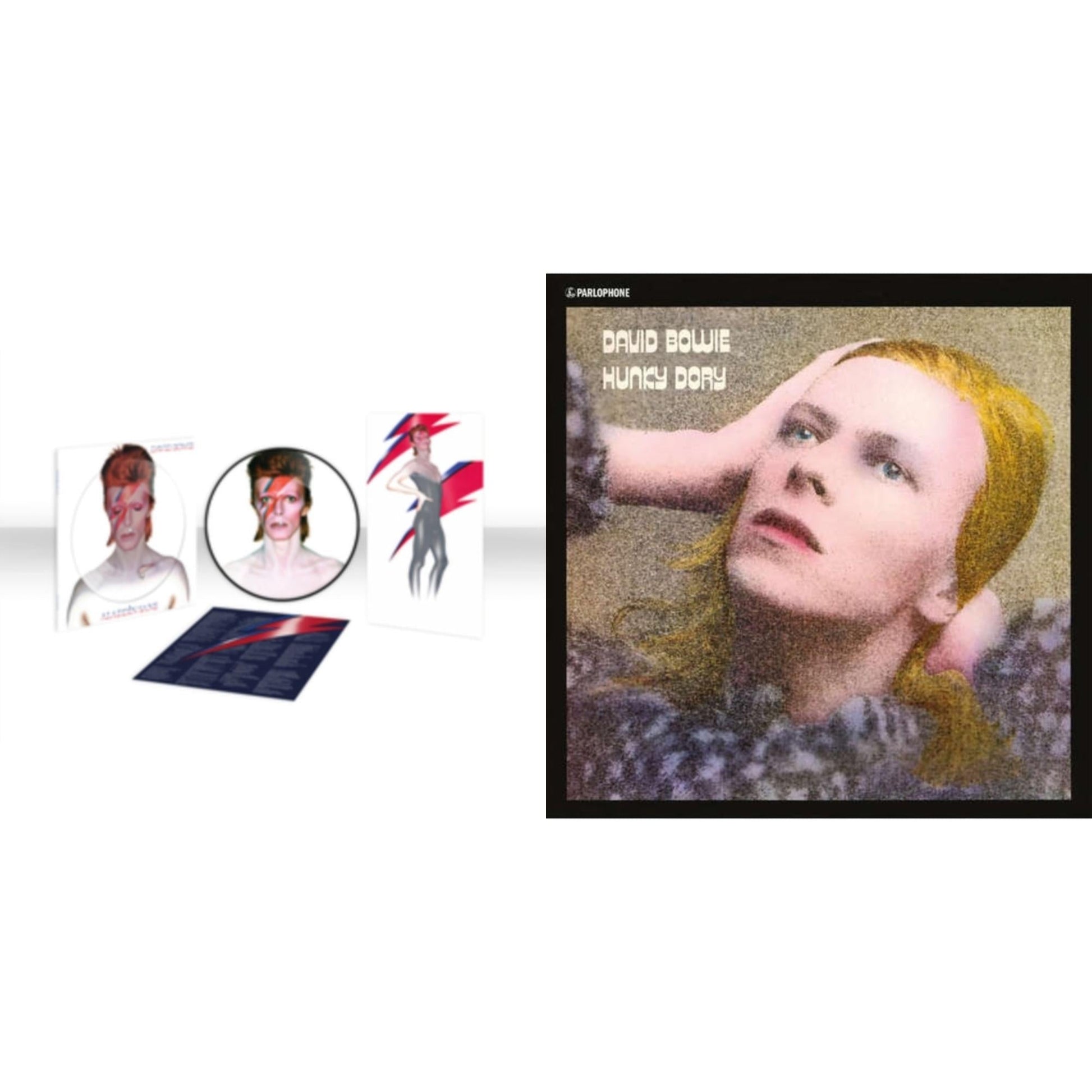 This is a 2 LP Vinyl SKU bundle.
1.This LP Vinyl is brand new.Format: LP VinylMusic Style: GlamThis item's title is: Aladdin Sane (2013 Remaster) (Picture Disc)Artist: David BowieLabel: PARLOPHONEBarcode: 5054197183133Release Date: 4/14/2023
2.This LP Vinyl is brand new.