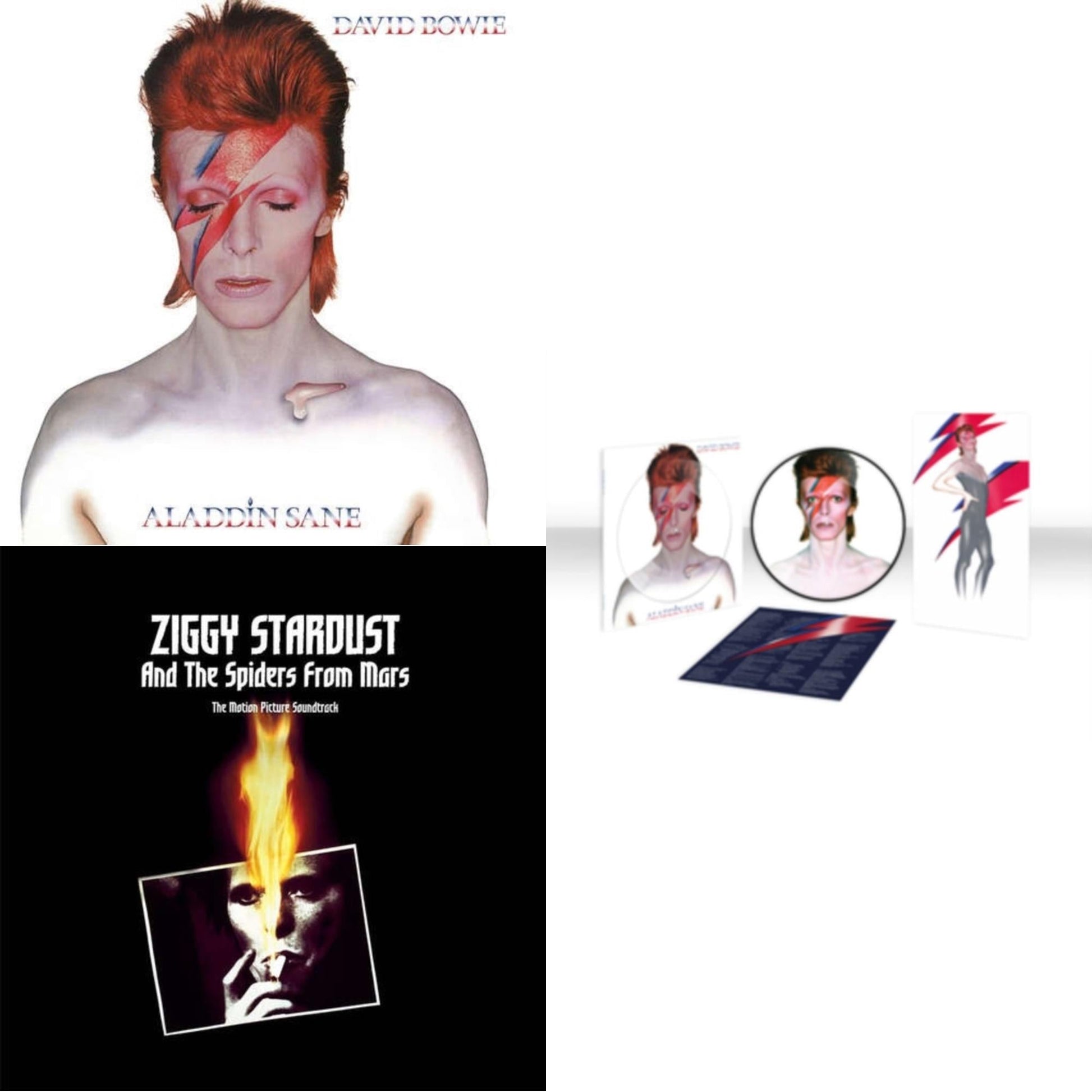 This is a 3 LP Vinyl SKU bundle.
1.This LP Vinyl is brand new.Format: LP VinylMusic Style: GlamThis item's title is: Aladdin Sane (2013 Remaster) (Picture Disc)Artist: David BowieLabel: PARLOPHONEBarcode: 5054197183133Release Date: 4/14/2023
2.This LP Vinyl is brand new.