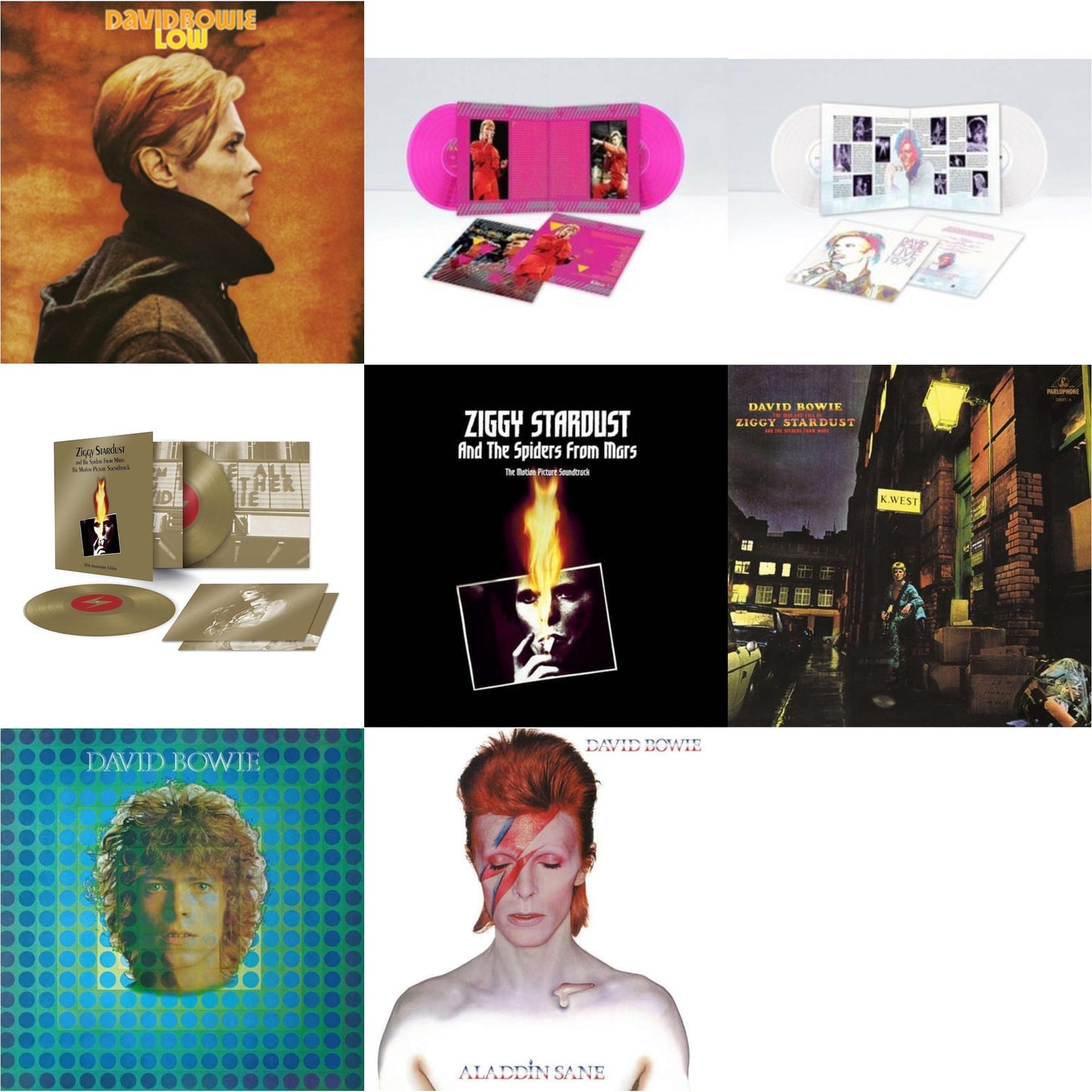 David Bowie - Low (2017 Remaster) & Montreal '87 (Limited/Pink LP Vinyl) & Live Los Angeles 1974 (White LP Vinyl/Limited) & Ziggy Stardust & The Spiders From Mars Ost (50Th Anniversary/2LP) & Ziggy Stardust & The Spiders From Mars Ost (2LP) & Rise &