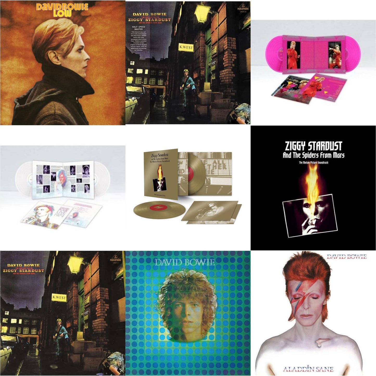 David Bowie - Low (2017 Remaster) & Rise & Fall Of Ziggy Stardust & The Spiders From Mars (2012 Remaster/Half-Speed Master) & Montreal '87 (Limited/Pink LP Vinyl) & Live Los Angeles 1974 (White LP Vinyl/Limited) & Ziggy Stardust & The Spiders From