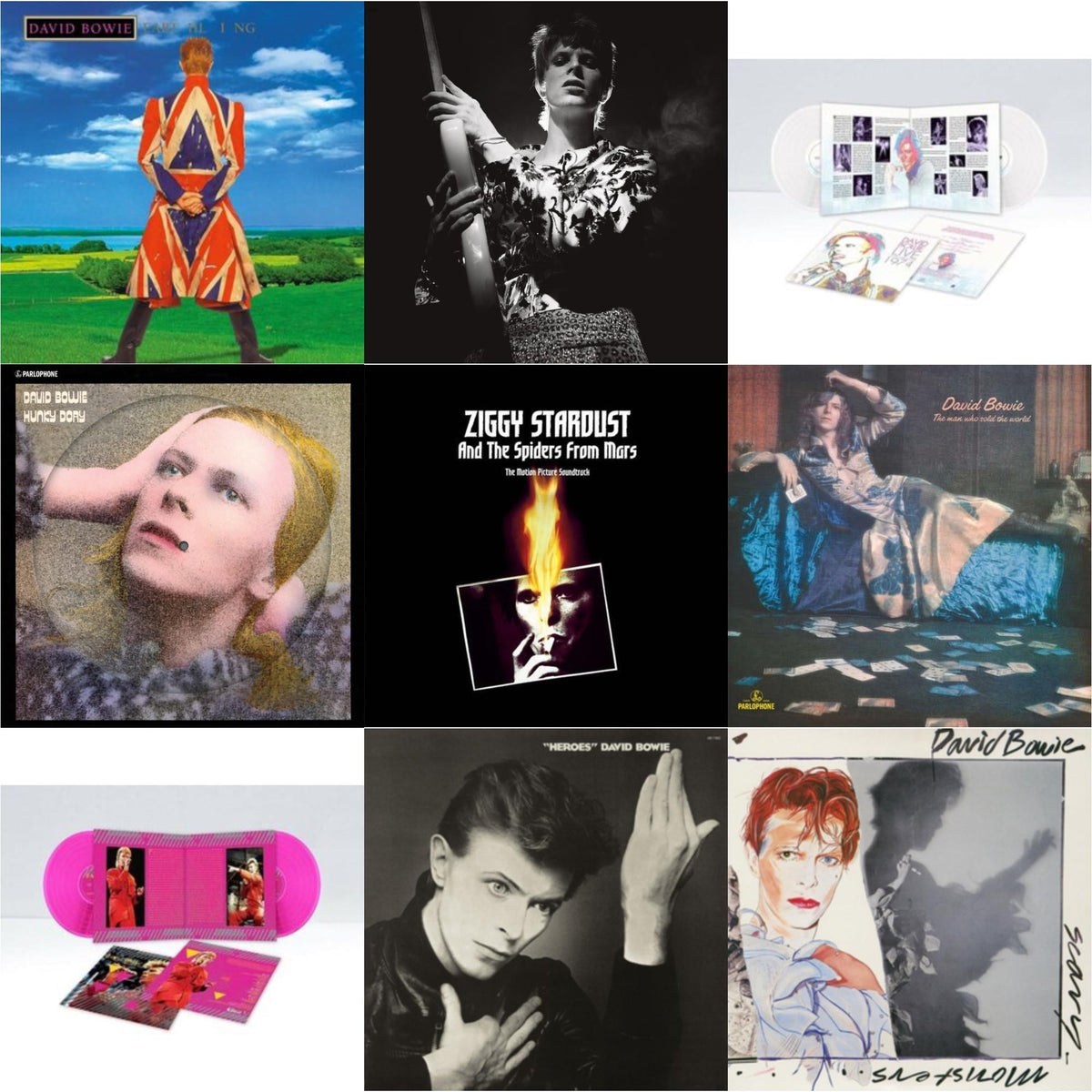 David Bowie - Earthling (2021 Remaster/2LP) & Scary Monsters (& Super Creeps) (2017 Remaster) & Heroes (2017 Remaster) & Hunky Dory (2015 Remaster/50Th Anniv/Picture Disc) & Montreal '87 (Limited/Pink LP Vinyl) & Live Los Angeles 1974 (White LP