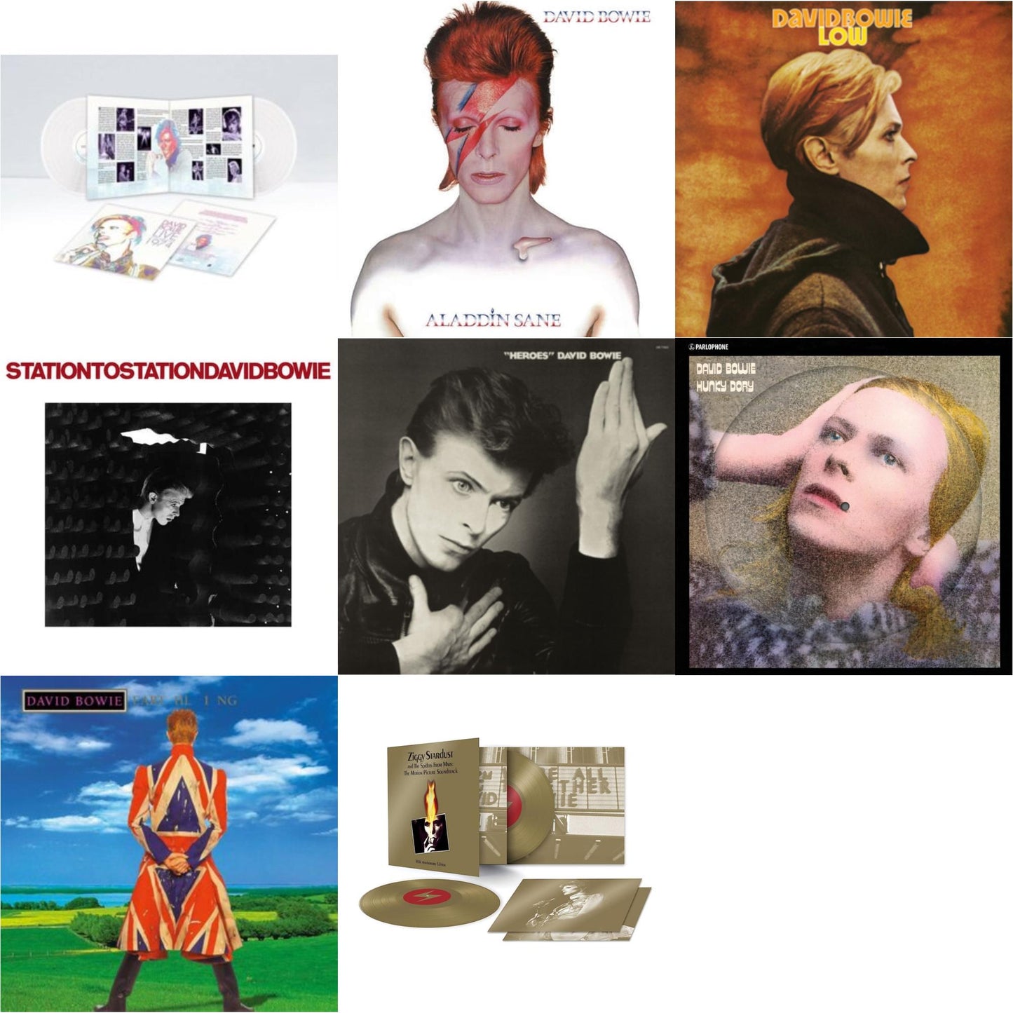 David Bowie - Earthling (2021 Remaster/2LP) & Heroes (2017 Remaster) & Low (2017 Remaster) & Station To Station (2016 Remastered Version) & Hunky Dory (2015 Remaster/50Th Anniv/Picture Disc) & Live Los Angeles 1974 (White LP Vinyl/Limited) & Ziggy