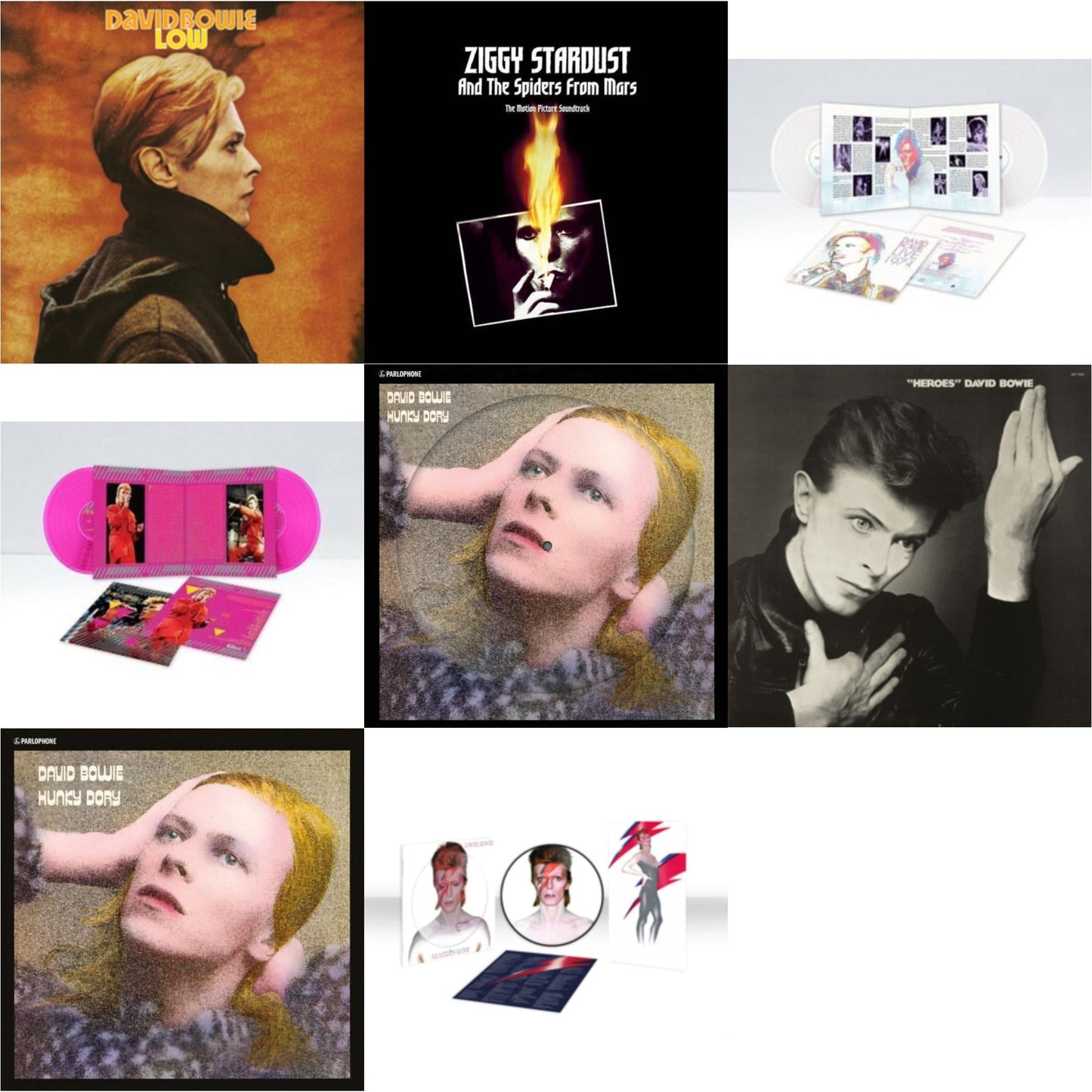 David Bowie - Heroes (2017 Remaster) & Low (2017 Remaster) & Hunky Dory (2015 Remaster/50Th Anniv/Picture Disc) & Montreal '87 (Limited/Pink LP Vinyl) & Live Los Angeles 1974 (White LP Vinyl/Limited) & Aladdin Sane (2013 Remaster) (Picture Disc) &