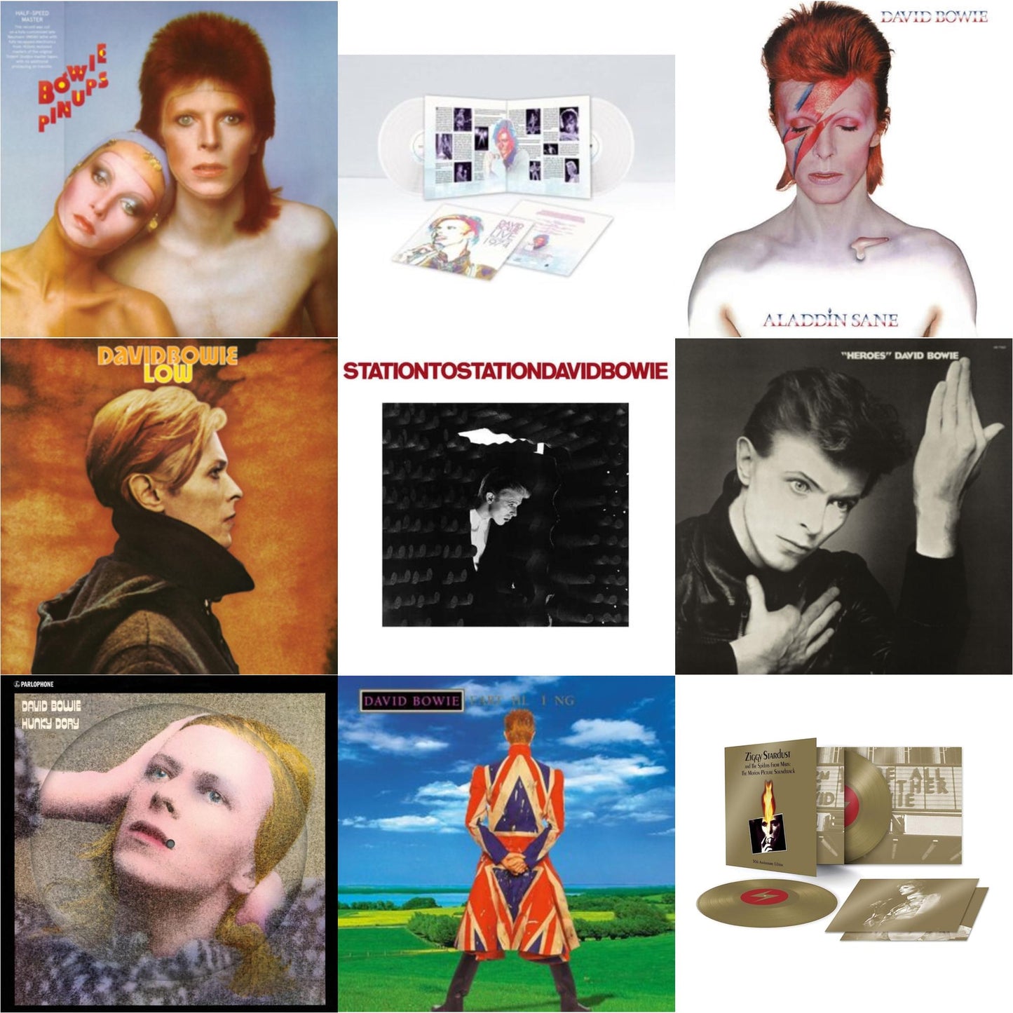 David Bowie - Earthling (2021 Remaster/2LP) & Heroes (2017 Remaster) & Low (2017 Remaster) & Station To Station (2016 Remastered Version) & Hunky Dory (2015 Remaster/50Th Anniv/Picture Disc) & Live Los Angeles 1974 (White LP Vinyl/Limited) & Pinups