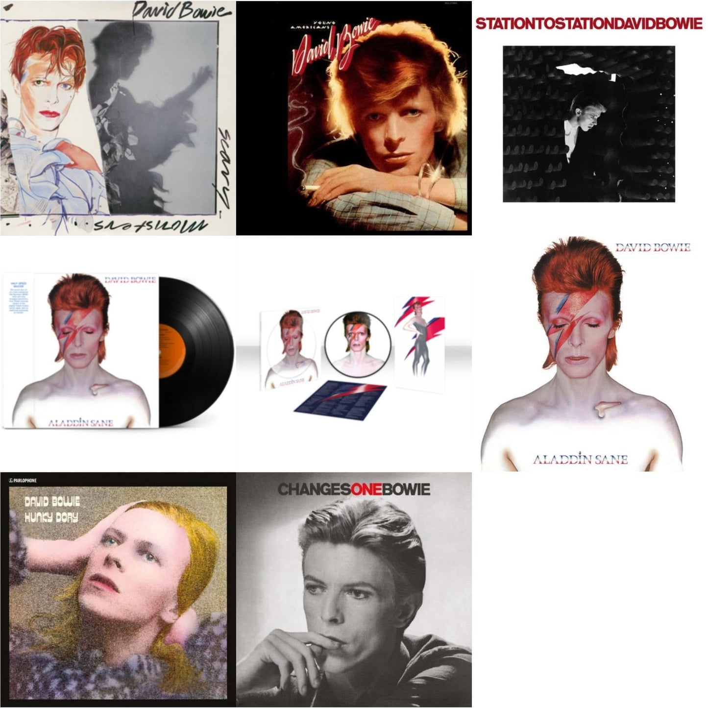 This is a 8 LP Vinyl SKU bundle.
1.This LP Vinyl is brand new.Format: LP VinylMusic Style: New WaveThis item's title is: Scary Monsters (& Super Creeps) (2017 Remaster)Artist: David BowieLabel: RHINO/PARLOPHONEBarcode: 190295842611Release Date: 2/23/2018
2.This LP Vinyl is brand new.