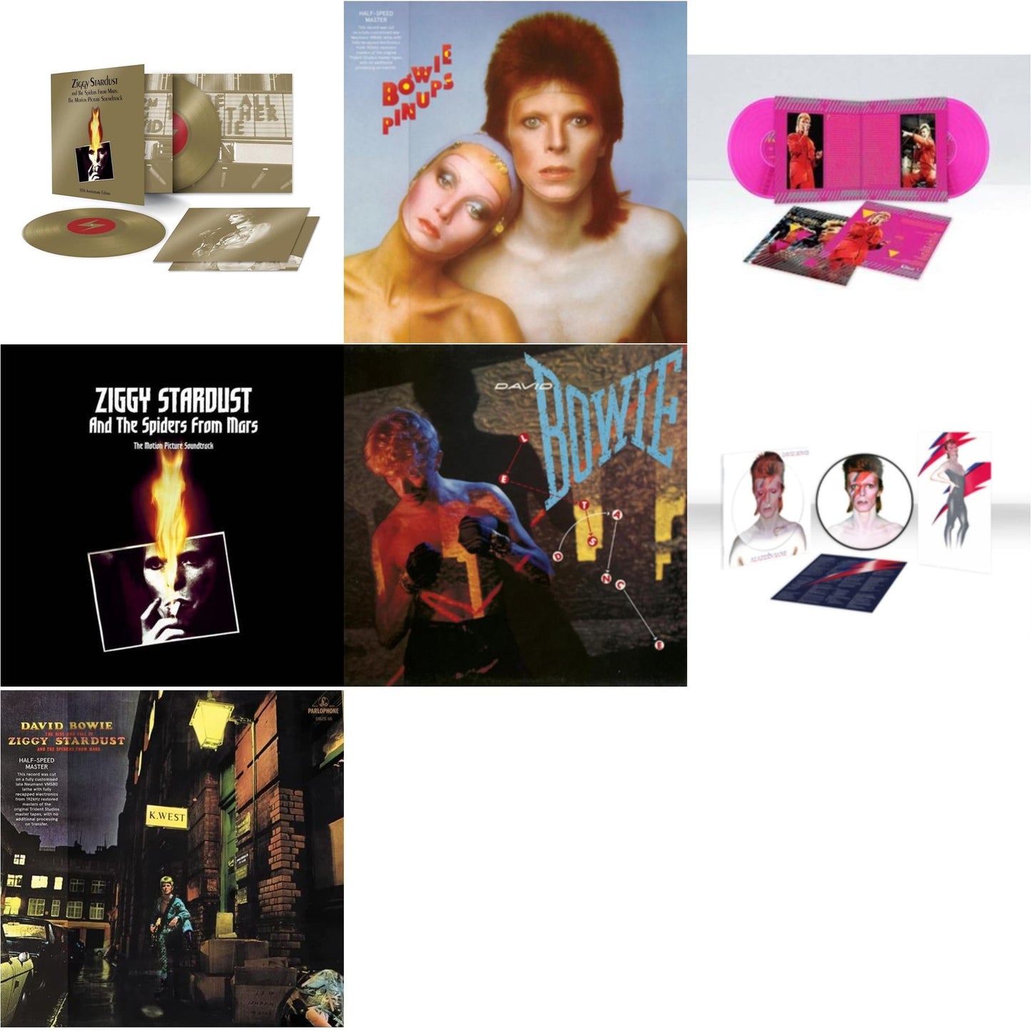 David Bowie - Let's Dance (2018 Remastered Version) & Rise & Fall Of Ziggy Stardust & The Spiders From Mars (2012 Remaster/Half-Speed Master) & Montreal '87 (Limited/Pink LP Vinyl) & Aladdin Sane (2013 Remaster) (Picture Disc) & Pinups (2015