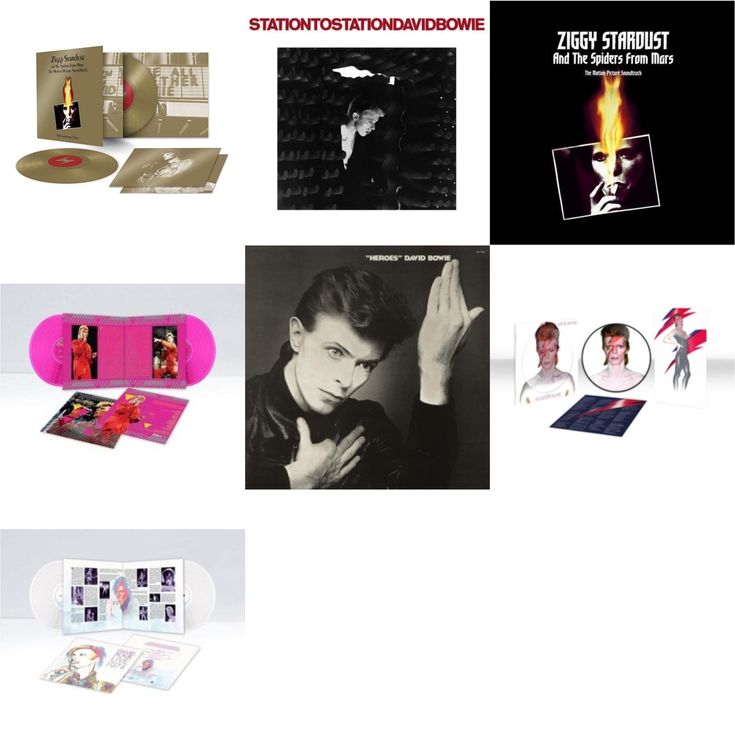 David Bowie - Heroes (2017 Remaster) & Station To Station (2016 Remastered Version) & Montreal '87 (Limited/Pink LP Vinyl) & Live Los Angeles 1974 (White LP Vinyl/Limited) & Aladdin Sane (2013 Remaster) (Picture Disc) & Ziggy Stardust & The Spiders