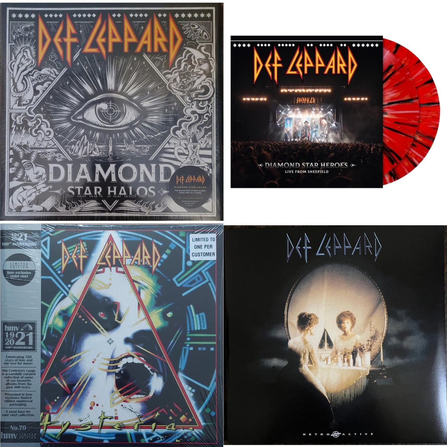 Diamond Star Halos (2LP) & Diamond Star Heroes: Live From Sheffield (Multicolor Splatter Vinyl/2LP) & Hysteria (2 LP) & Retro Active (2LP)