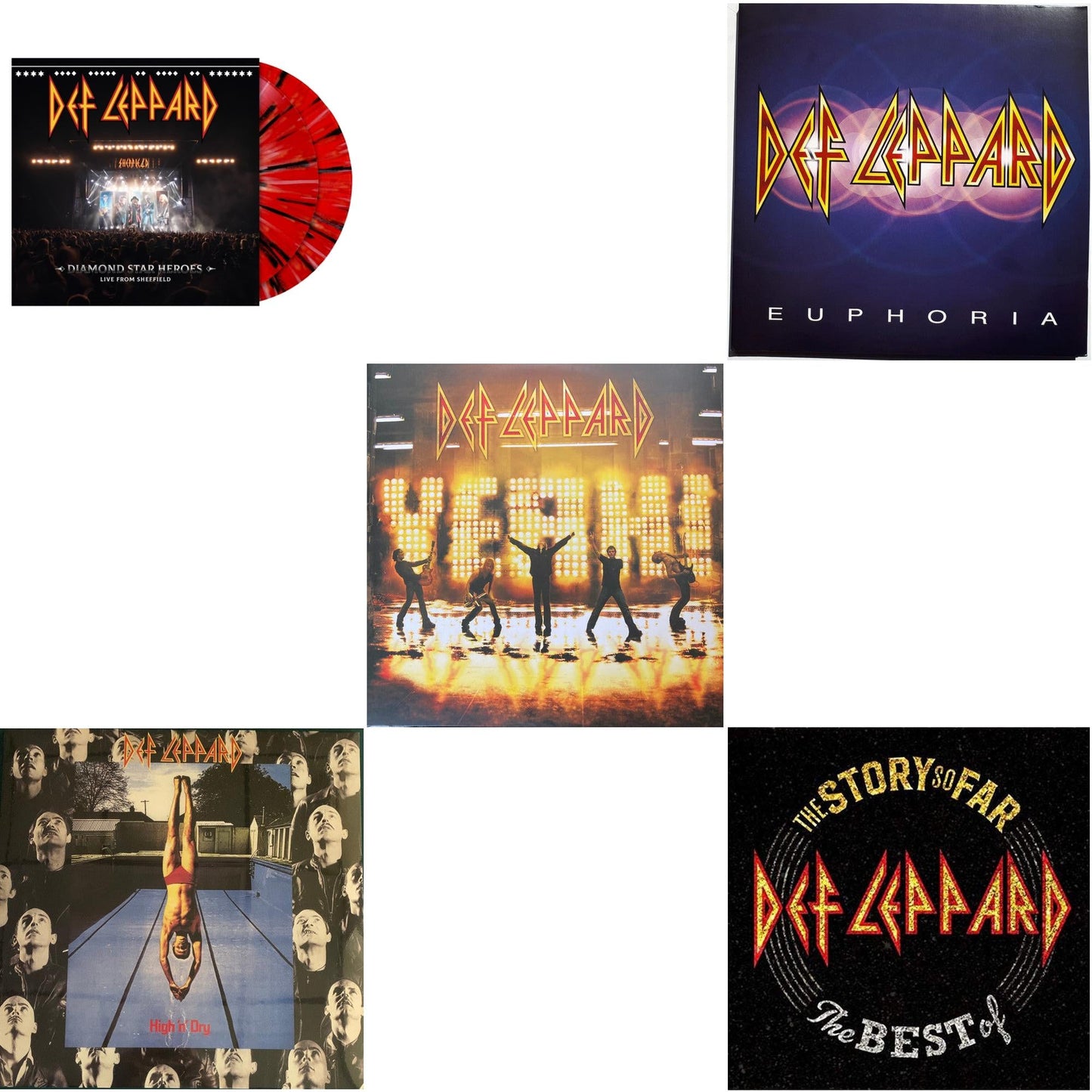 Diamond Star Heroes: Live From Sheffield (Multicolor Splatter Vinyl/2LP) & High N Dry & Yeah! (2LP) & Euphoria (2LP) & Story So Far: The Best Of Def Leppard (2 LP)