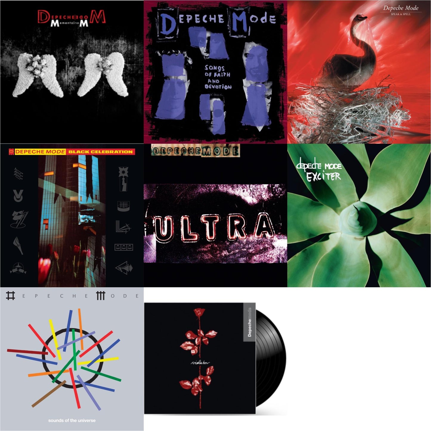 Memento Mori (2LP/180G/Translucent Red Vinyl/Side D Etching) & Songs Of Faith & Devotion & Speak & Spell & Black Celebration & Ultra (180G) & Exciter (2LP) & Sounds Of The Universe (2LP/180G) & Violator (180G)