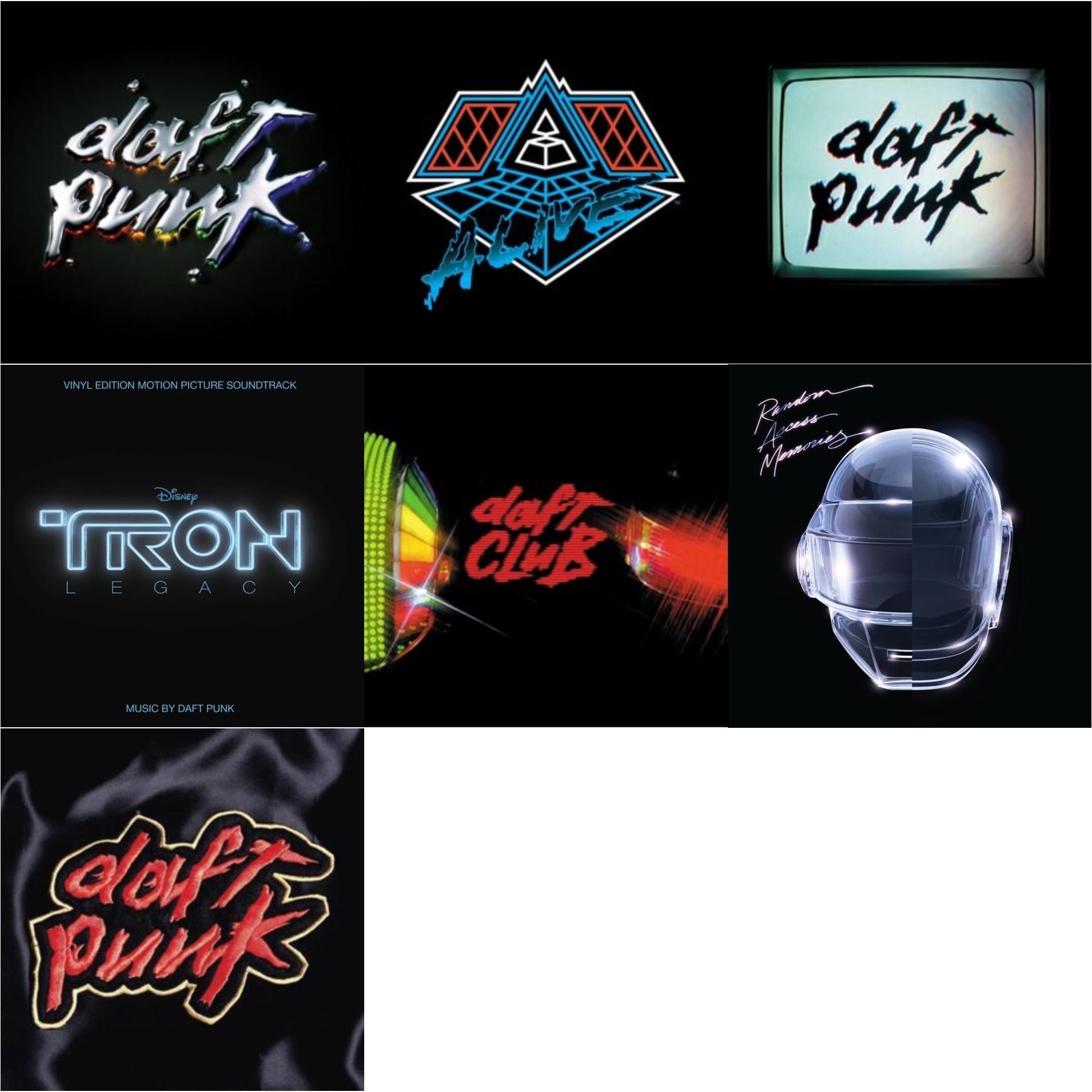 This is a 7 LP Vinyl SKU bundle.
1.This LP Vinyl is brand new.Format: LP VinylMusic Style: SoundtrackThis item's title is: Tron: Legacy Ost (2LP/180G)Artist: Daft PunkLabel: WALT DISNEY RECORDSBarcode: 050087239855Release Date: 8/21/2015
2.This LP Vinyl is brand new.